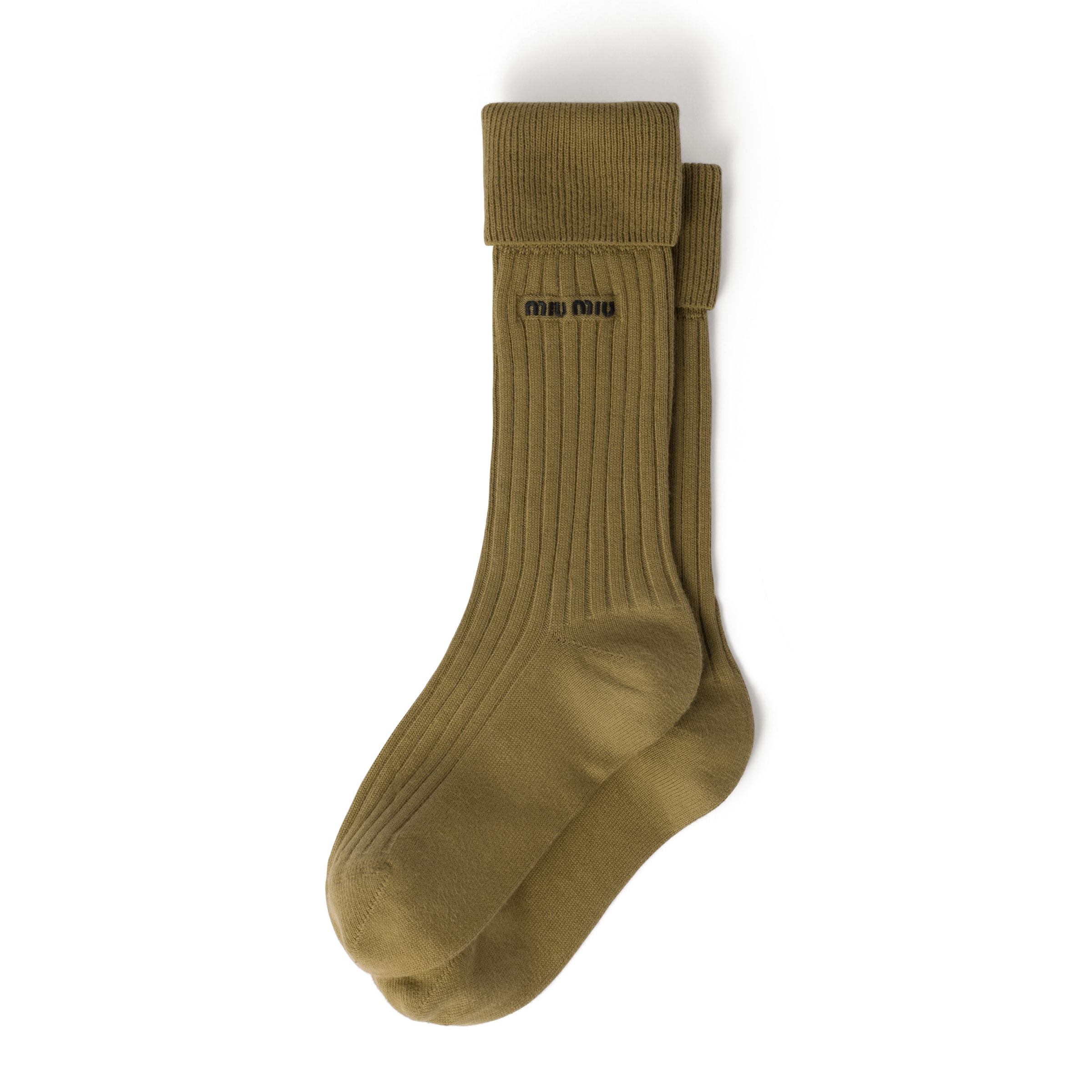 Miu Miu Chaussettes En Maille Côtelée, Femme, Vert Kiwi, Taille II