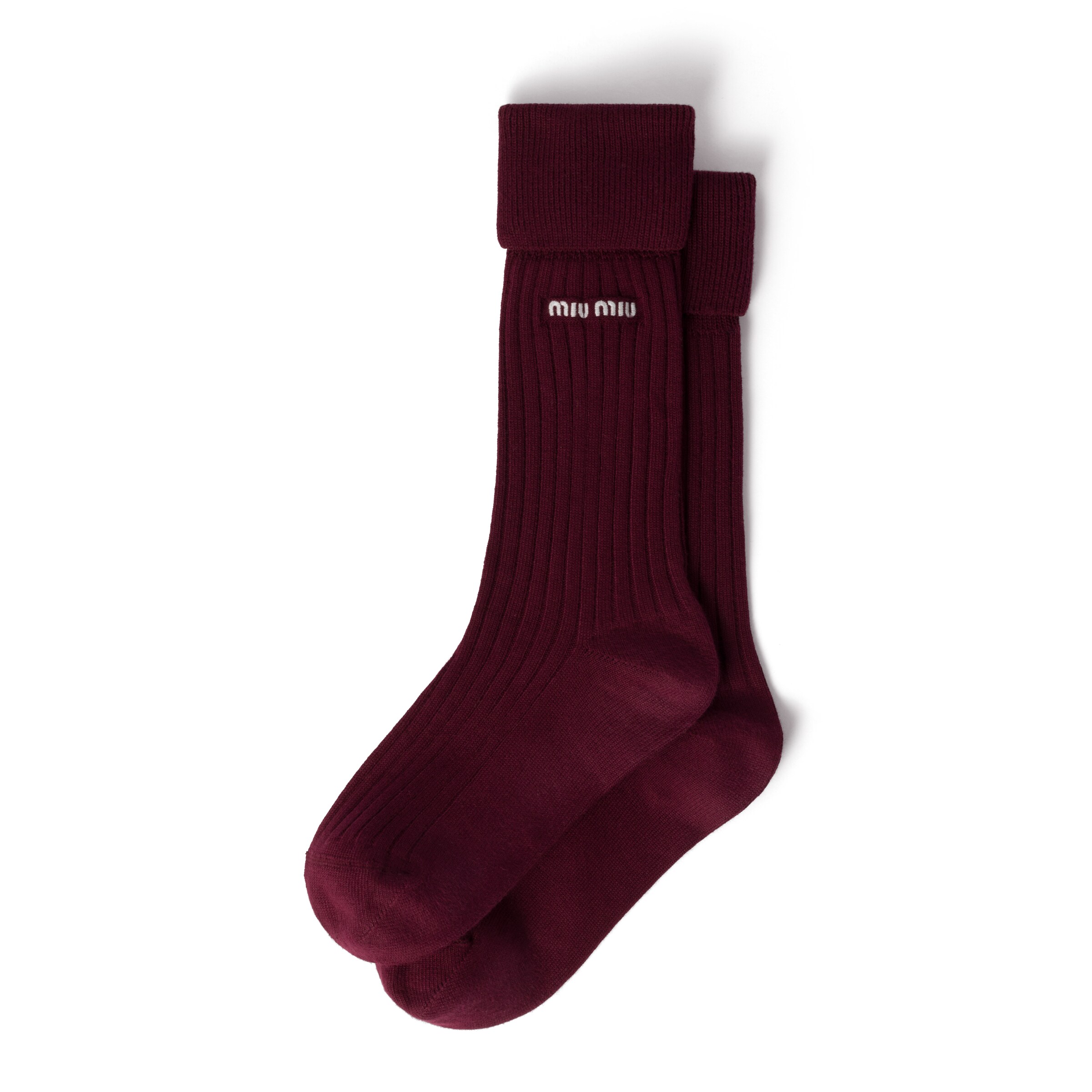 Miu Miu Chaussettes En Maille Côtelée, Femme, Rouge Amarante/jaune Maïs, Taille III