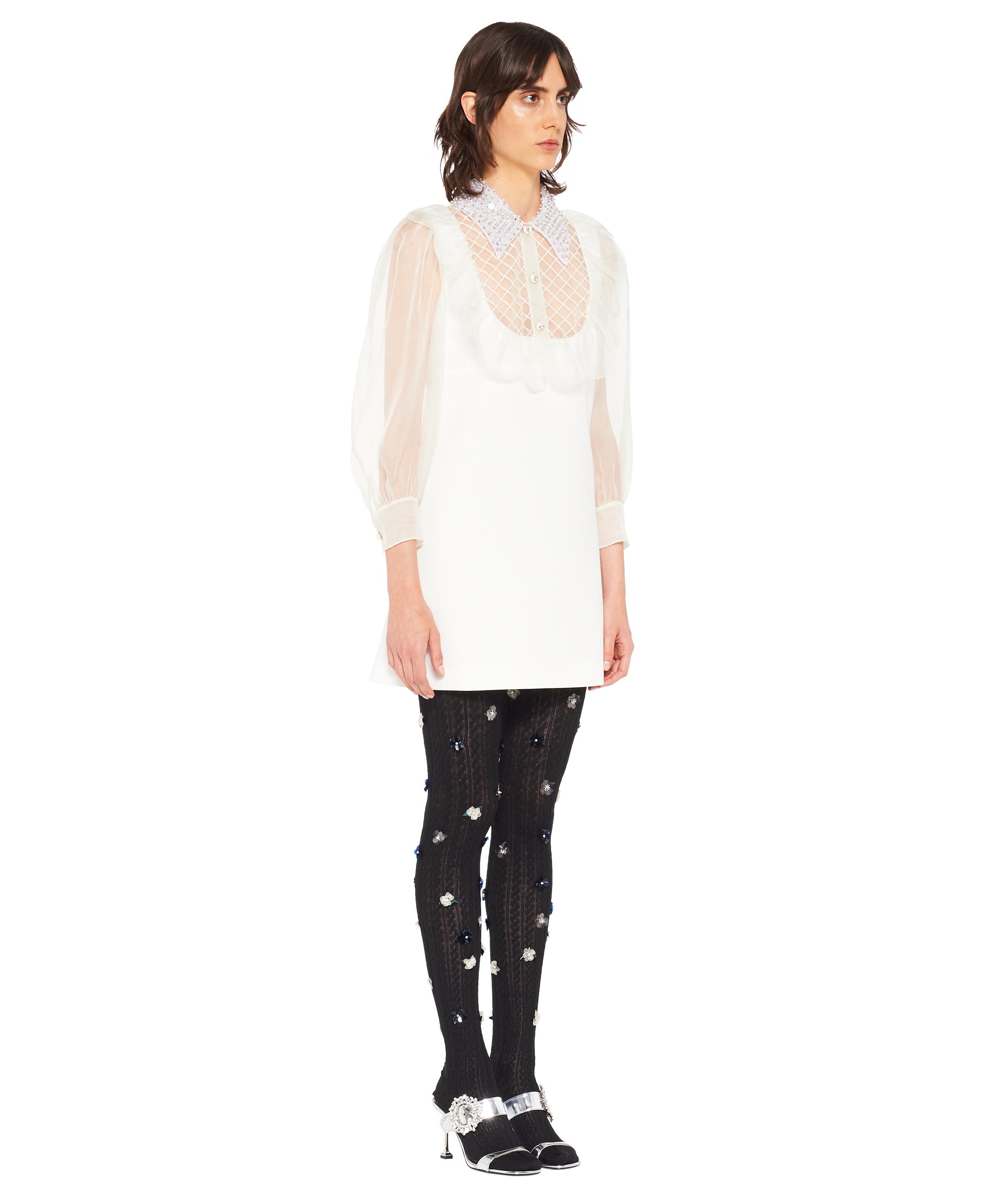 刺繍入り キャディ ドレス オフホワイト Miu Miu