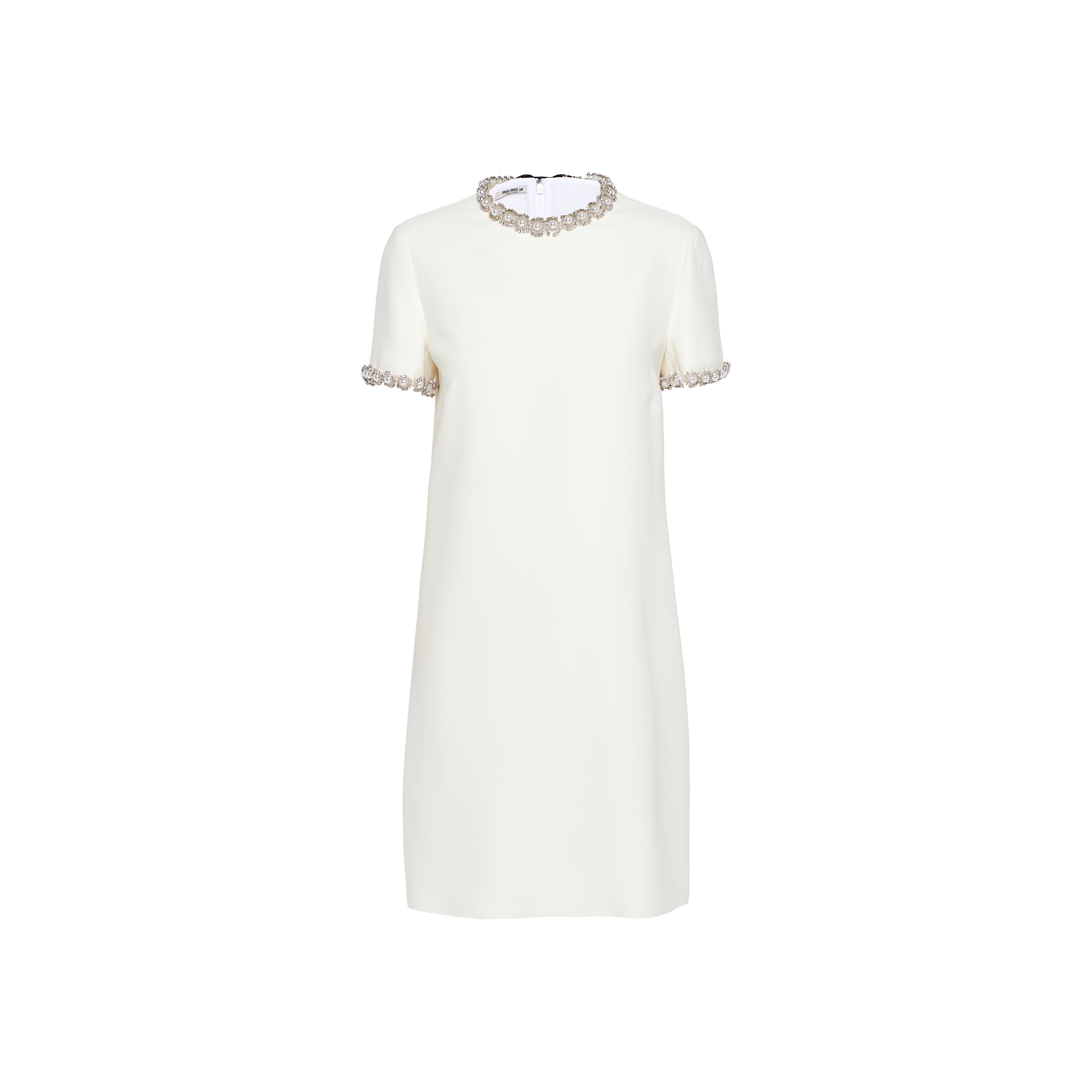 Embroidered cady dress White | Miu Miu