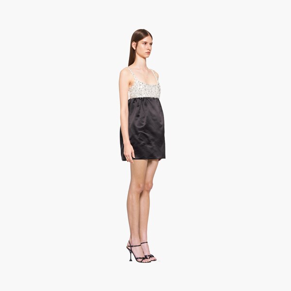 Abito ricamato in duchesse Nero | Miu Miu