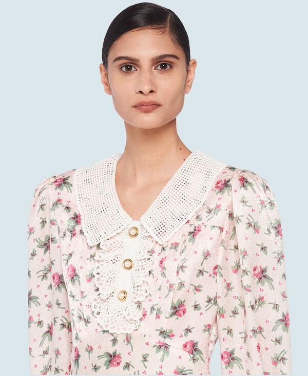 印花綢緞連身長裙淡粉紅 Miu Miu