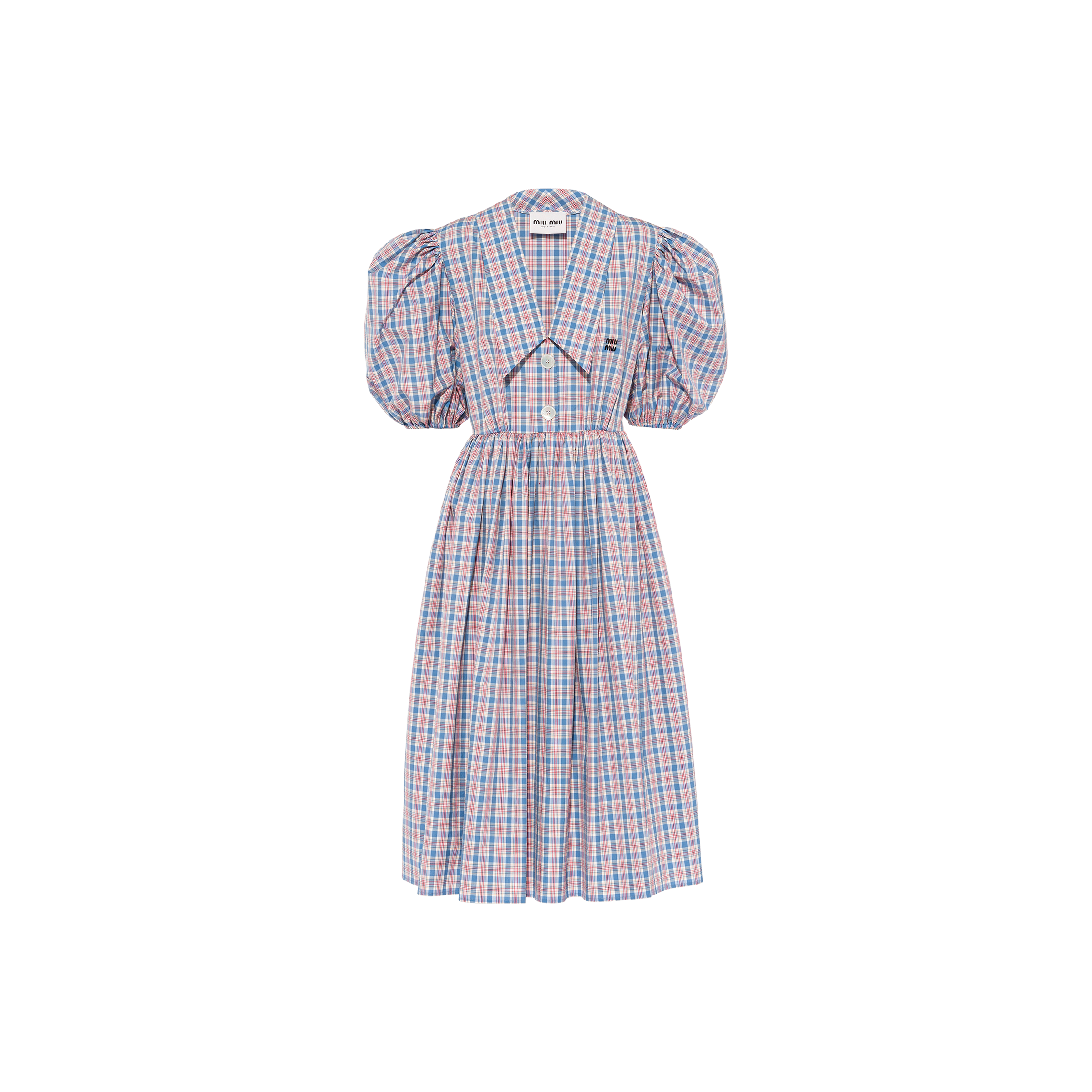 Miu Miu Checked Poplin Dress In Light Blue | ModeSens