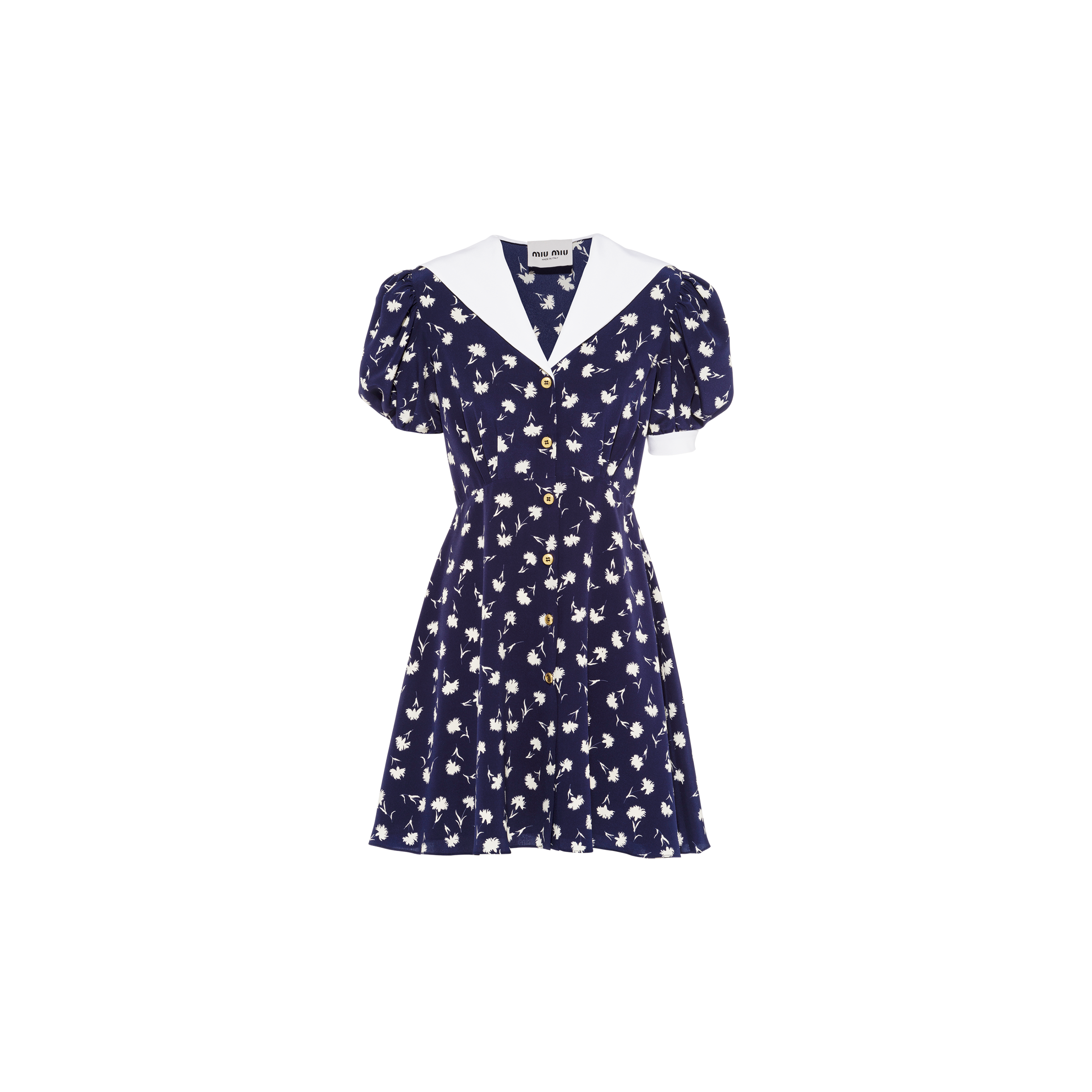 Printed Crepe De Chine Mini dress Blue ivory Miu Miu