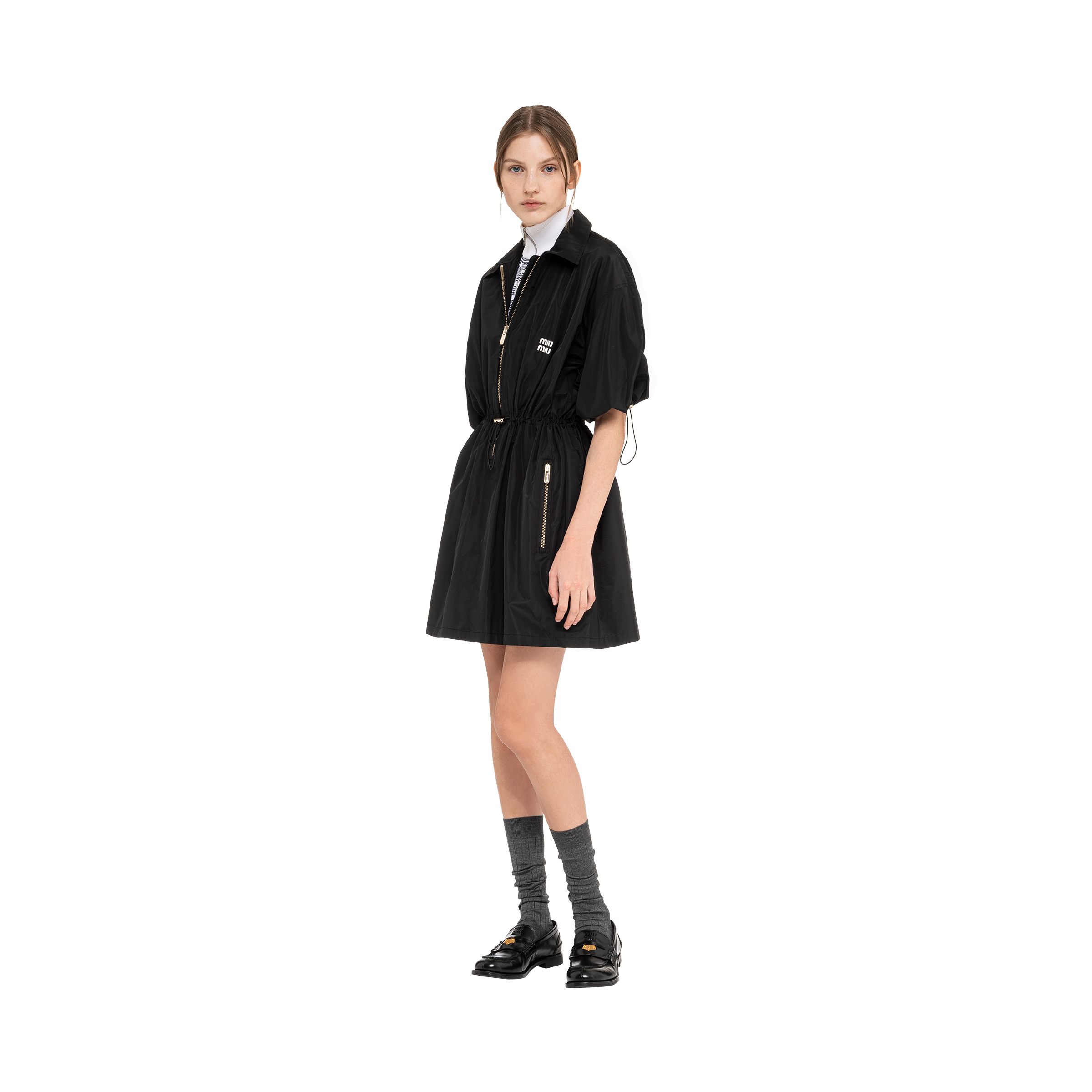 ワンピース MiuMiu | Technical silk mini-dress MF4806_121G_F0002_S_231 Black Technical Silk Mini-dress | Miu Miu