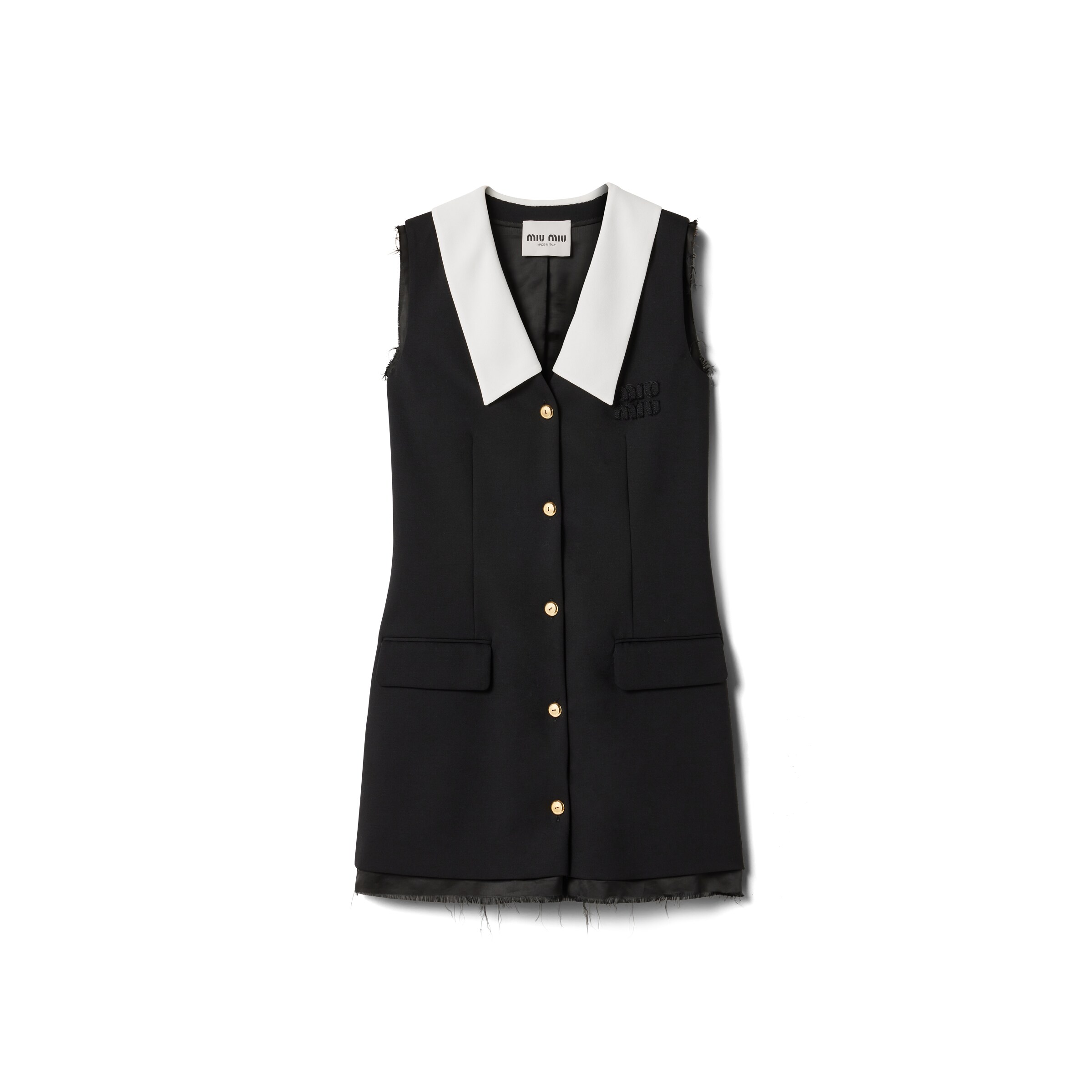 Miu Miu Abito Corto In Lana Grain De Poudre, Donna, Nero, Taglia 36