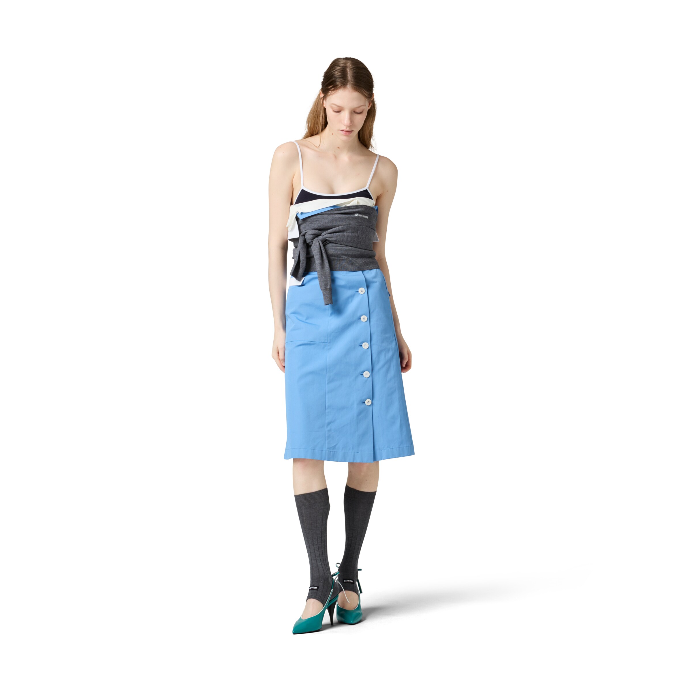 Miu Miu Abito In Popeline, Donna, Azzurro Zaffiro, Taglia 42