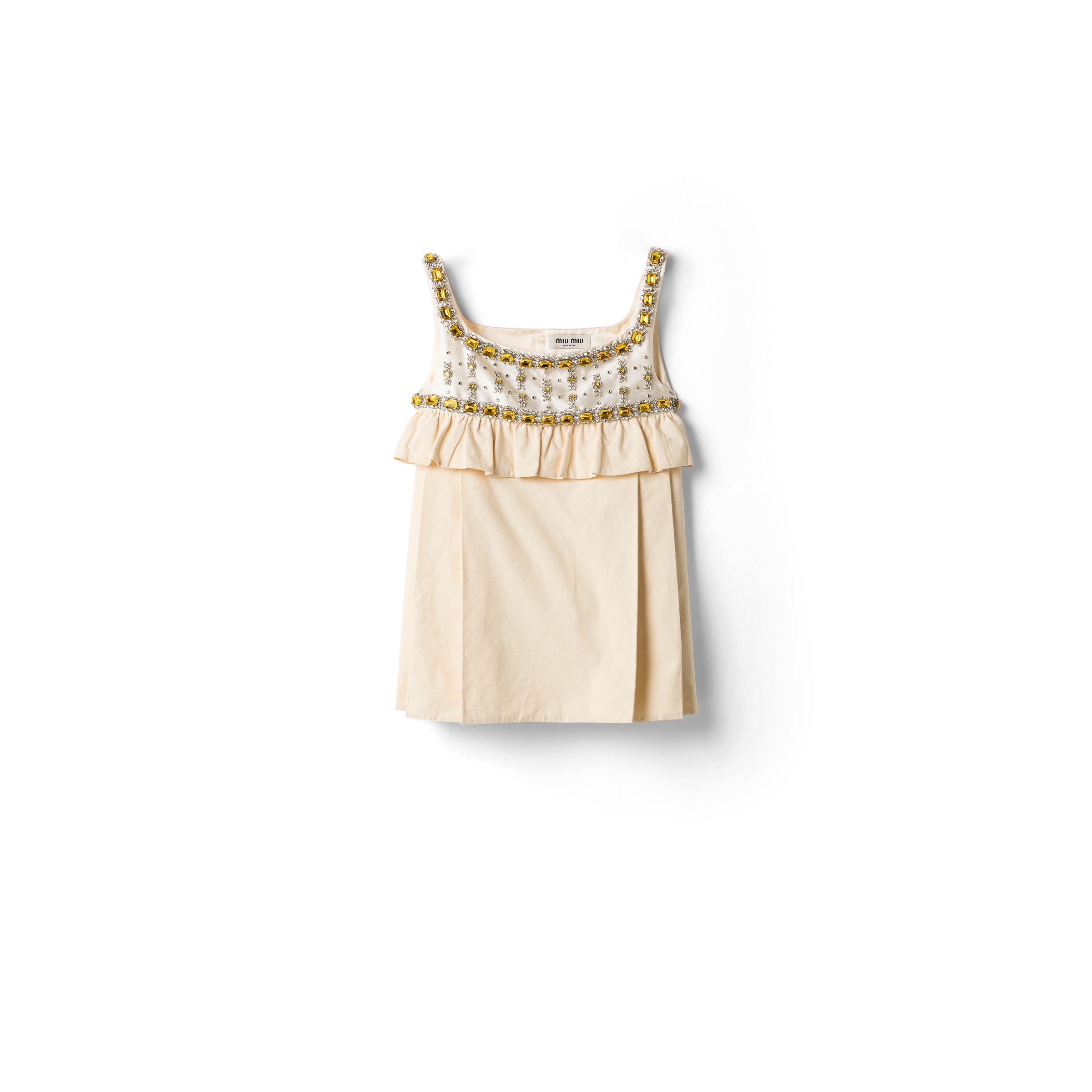 Embroidered Canvas Mini-dress, Woman, Ecru, Size 36