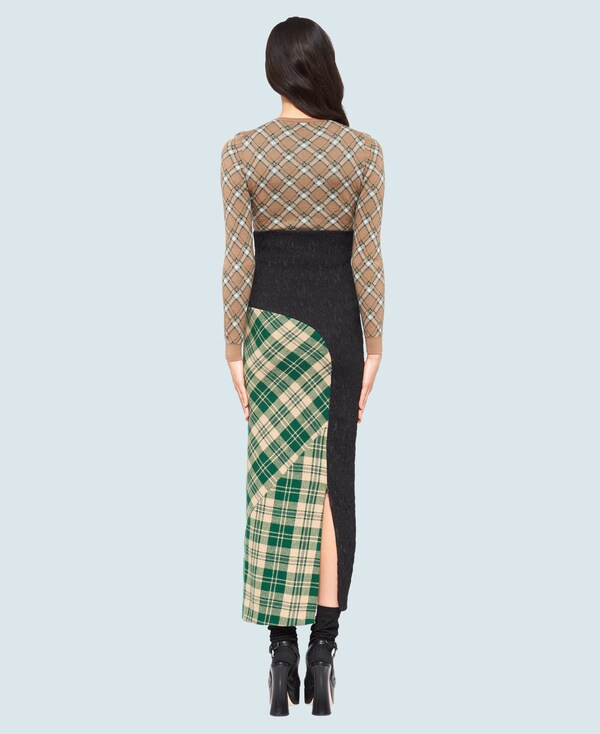 Gonna Lunga Asimmetrica In Lana Shetland A Quadri Miu Miu Mg1515 1x4g F077u
