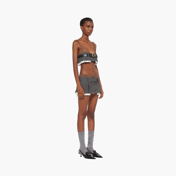 Prince Of Wales Check Wool Mini Skirt Slate Gray Miu Miu