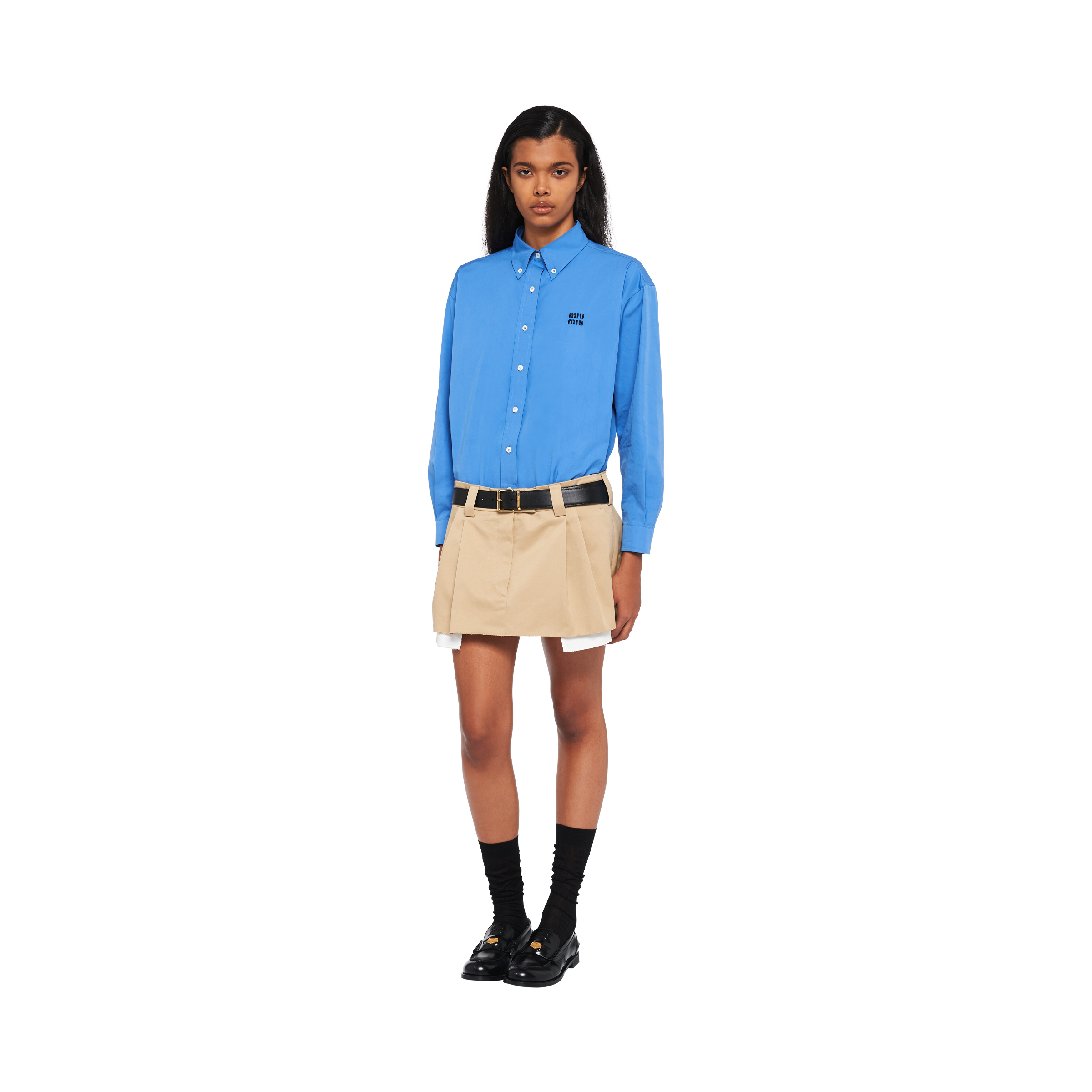 Cord Chino Miniskirt With Embroidered Logo | Miu Miu
