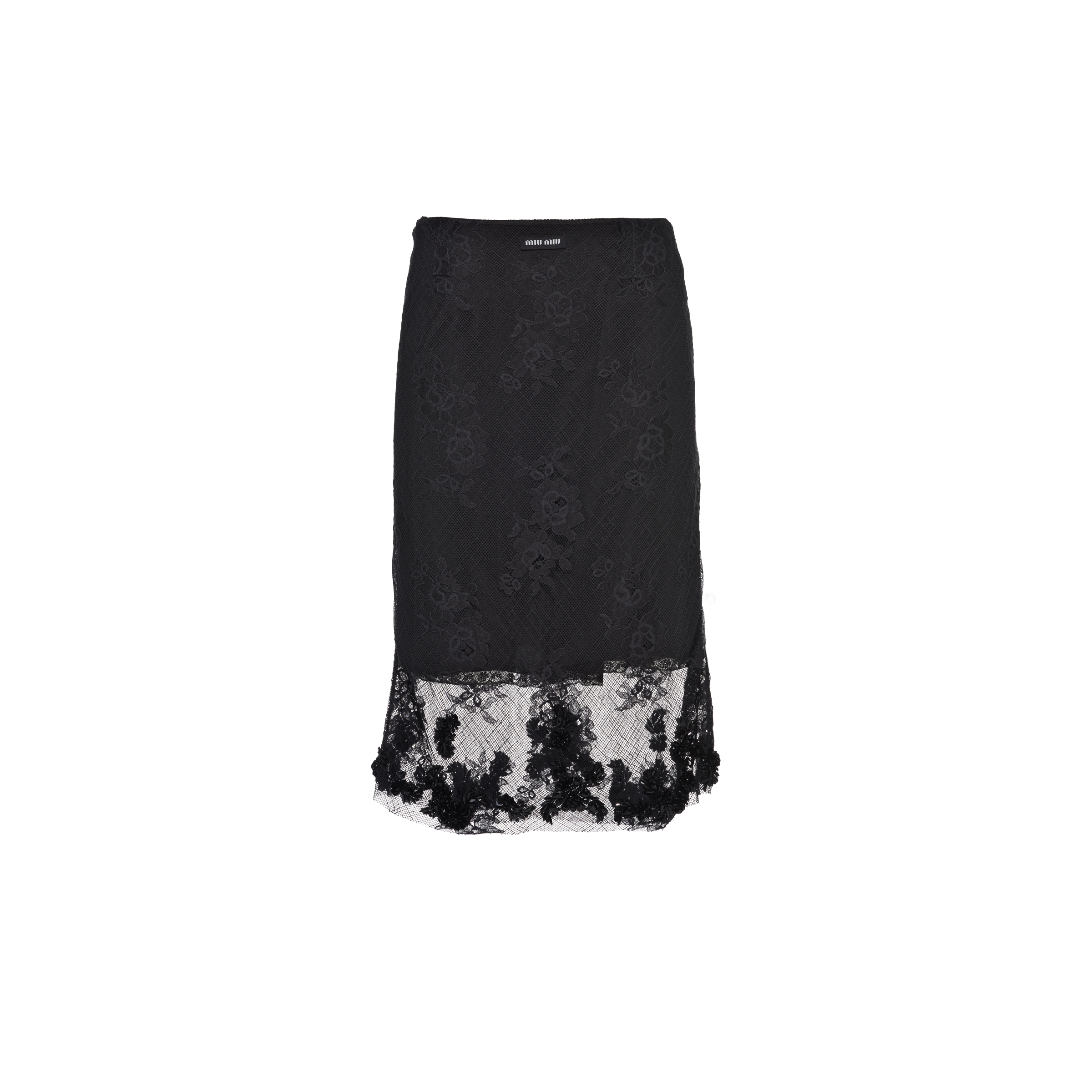 Miu Miu Floral-lace Detail Midi Skirt In Black | ModeSens