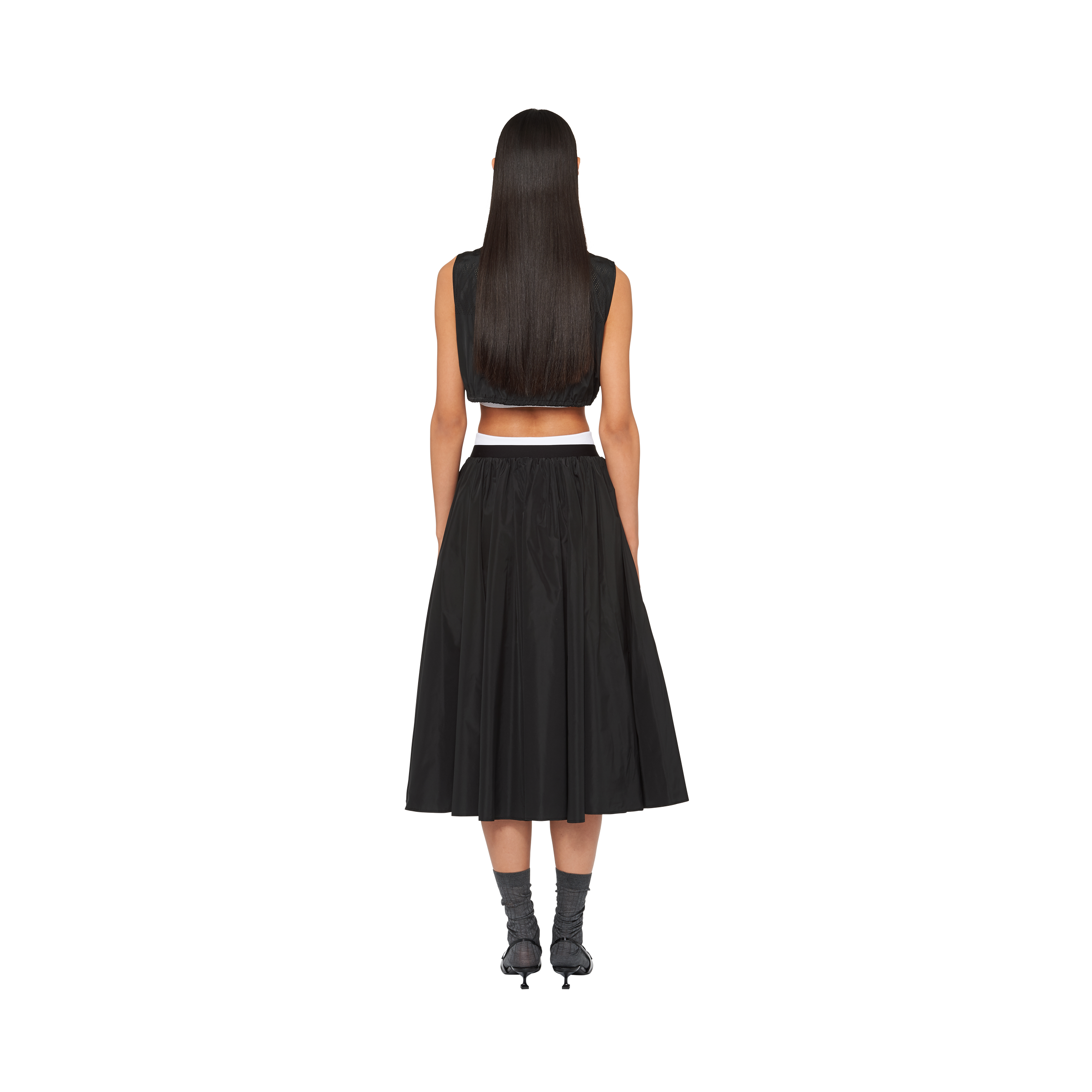 Black Full Technical Silk Skirt | Miu Miu