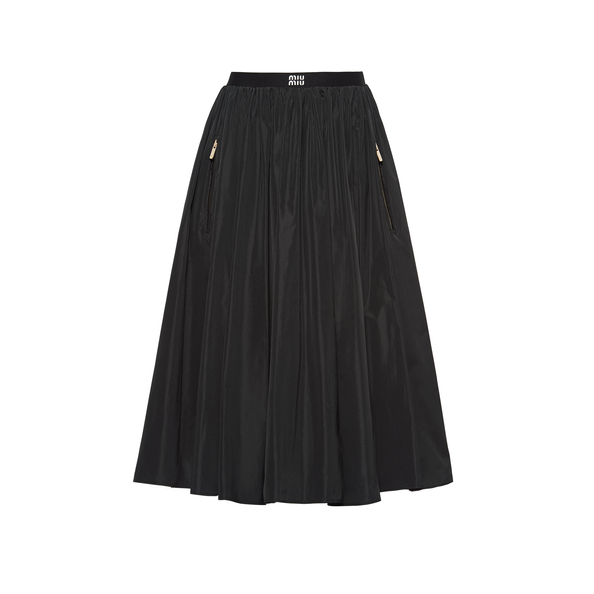 Miu Miu Full Technical Silk Skirt In Black