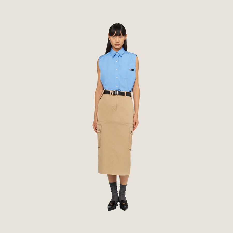 Miumiu 2026 Emerald-studded Midi Skirt White Green Cotton