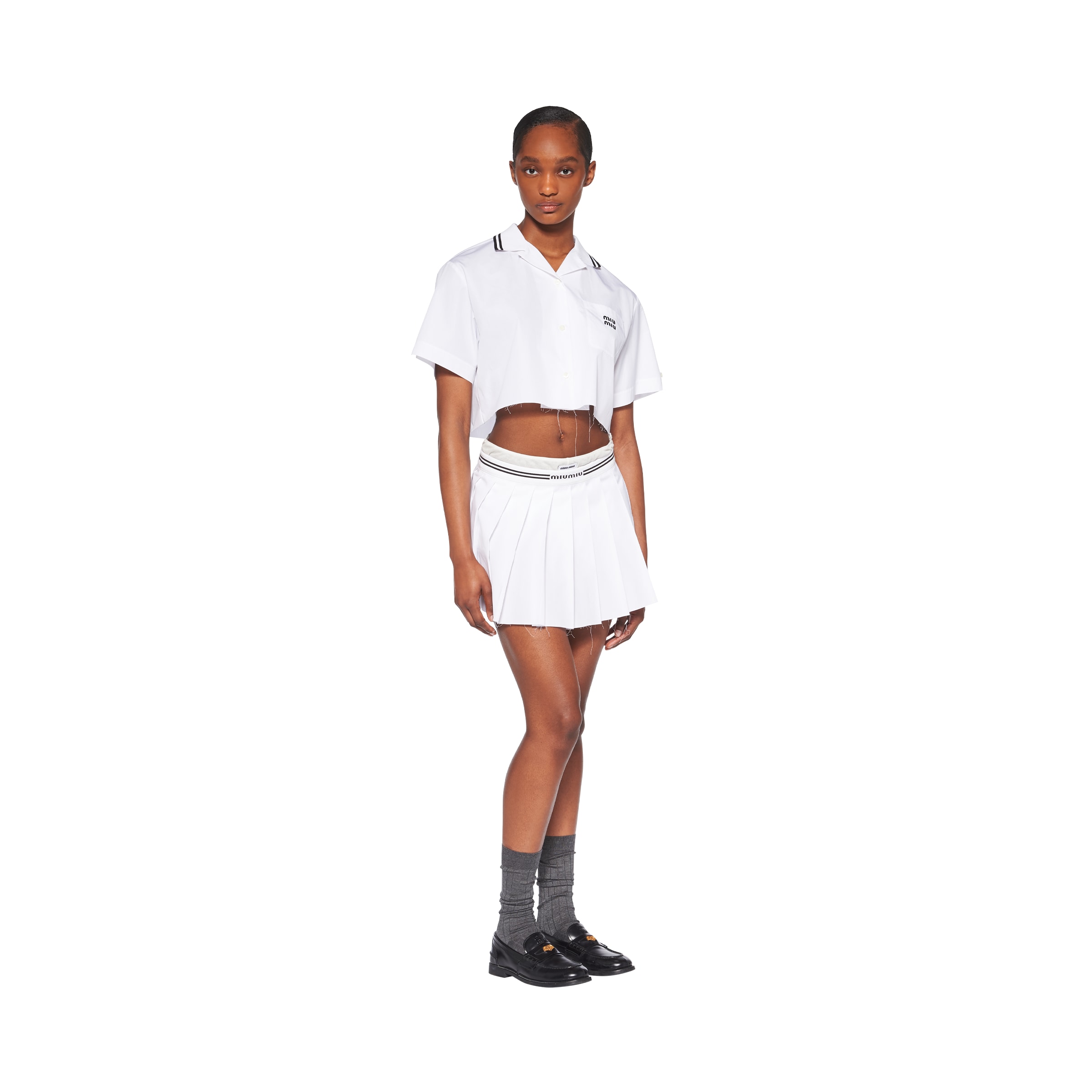 Miu Miu Minigonna In Popeline, Donna, Bianco, Taglia 38