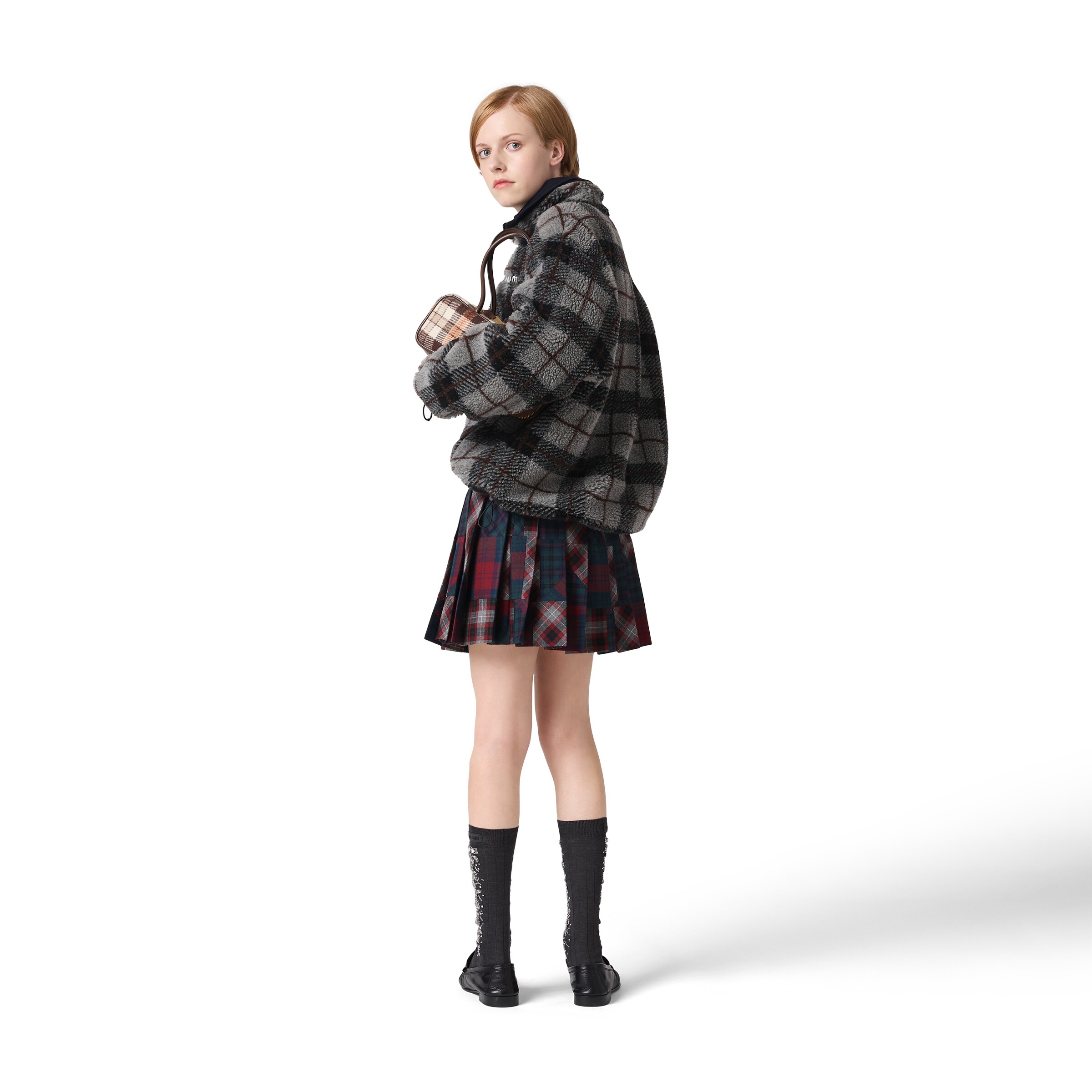 Miu Miu Patchwork Plaid Virgin Wool Miniskirt In Multi