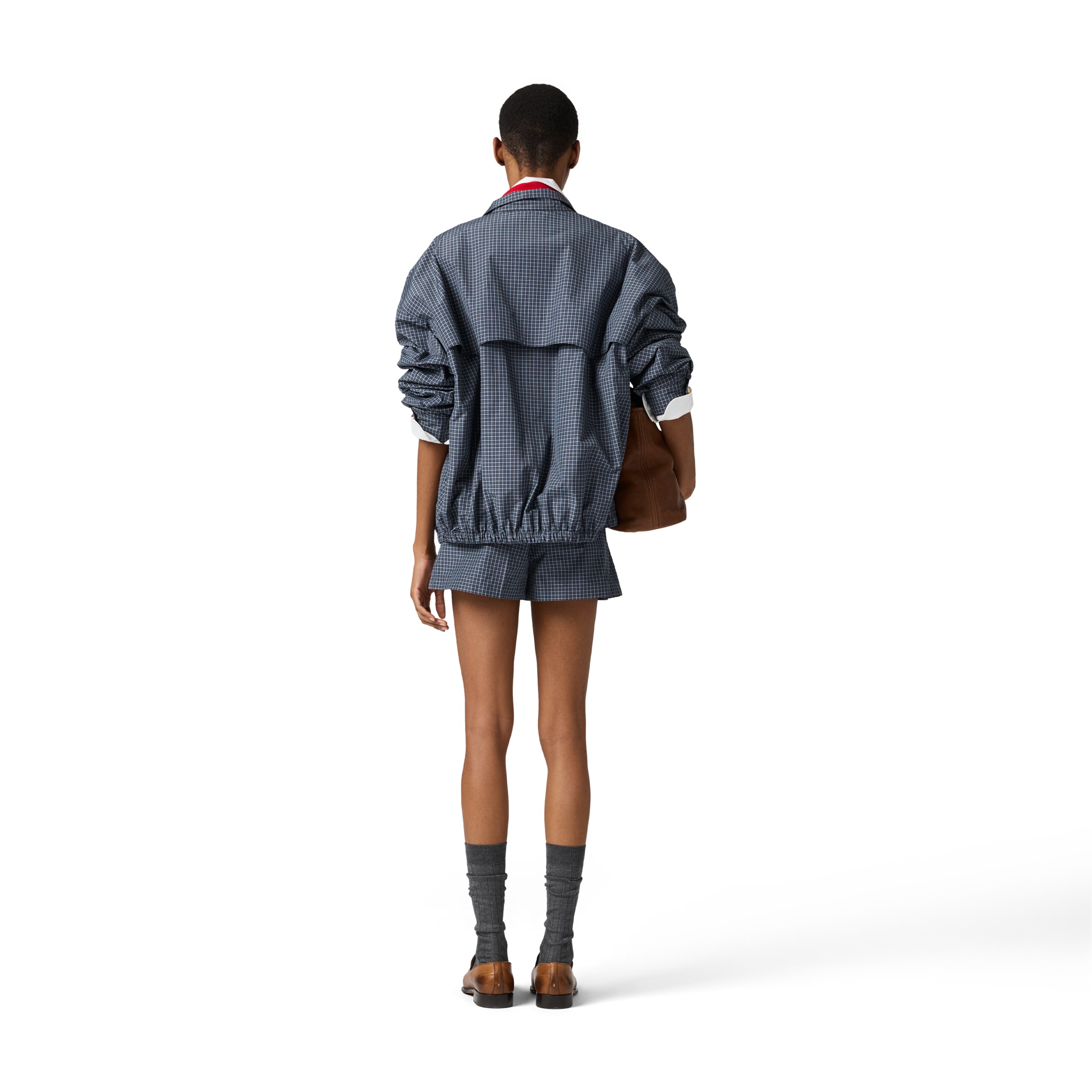 Miu Miu Checked Technical Fabric Mini Skort In Blue