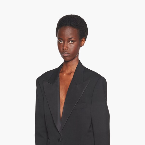 Single Breasted Grain De Poudre Jacket Black Miu Miu