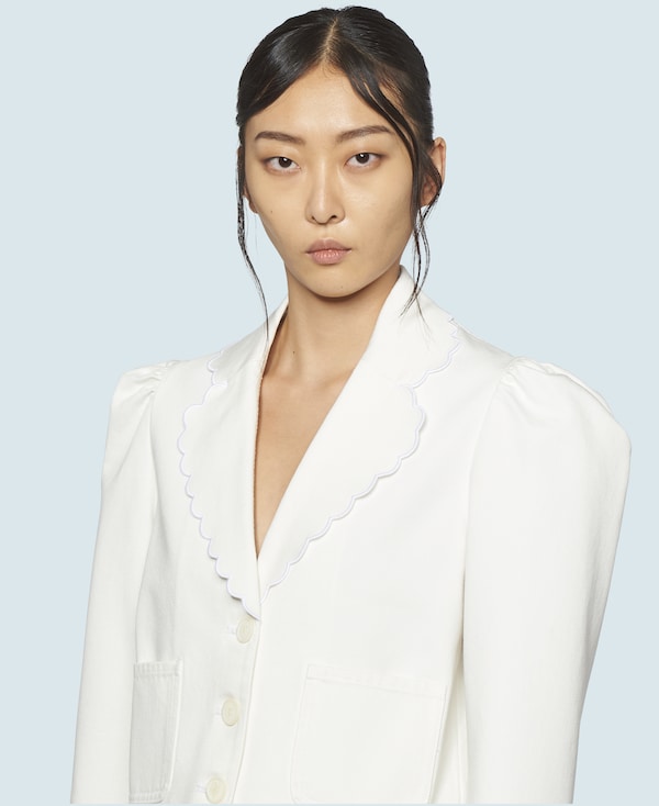 单排扣棉质外套白色 miu miu