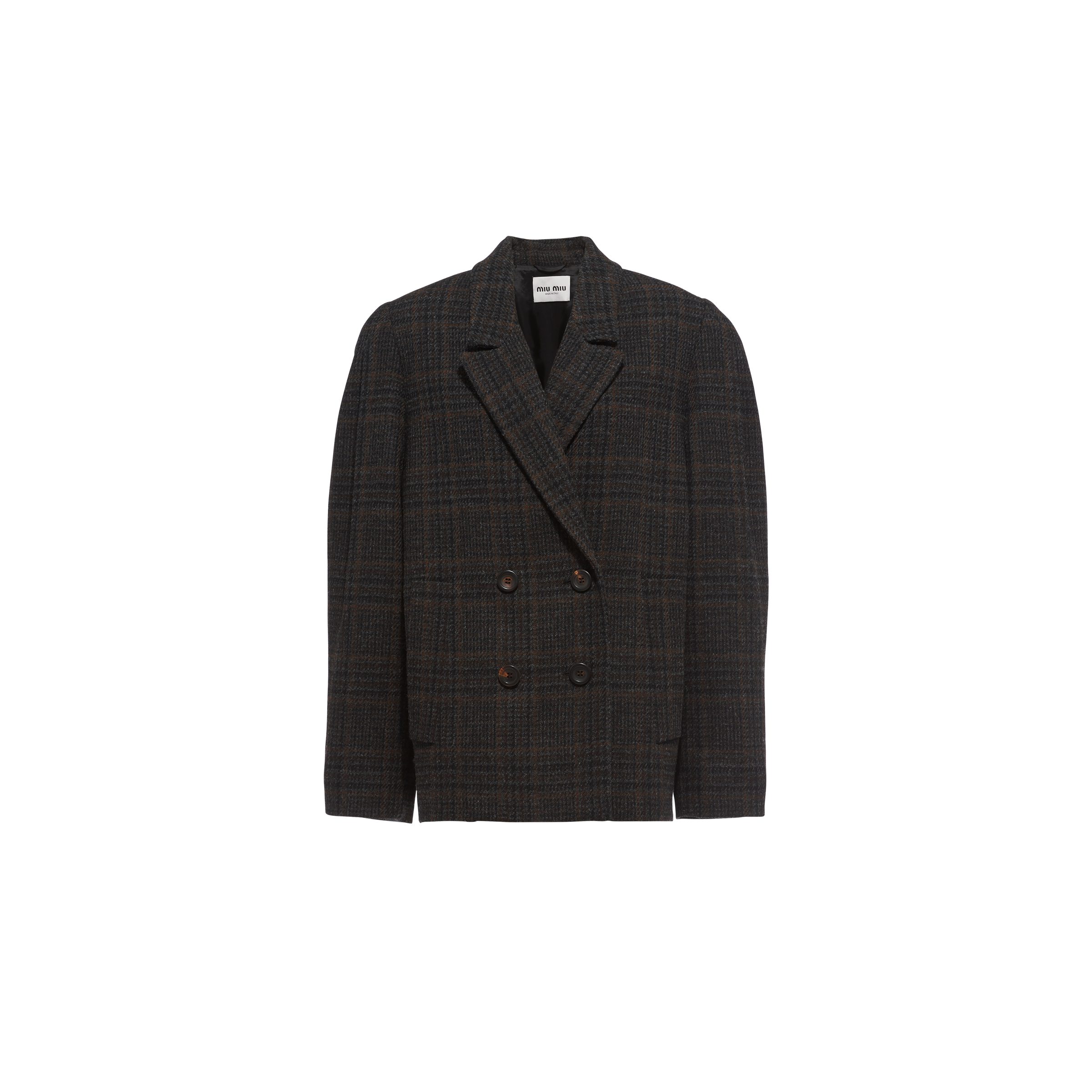 Miu Miu Oversized Plaid Double-breasted Blazer In Ebony