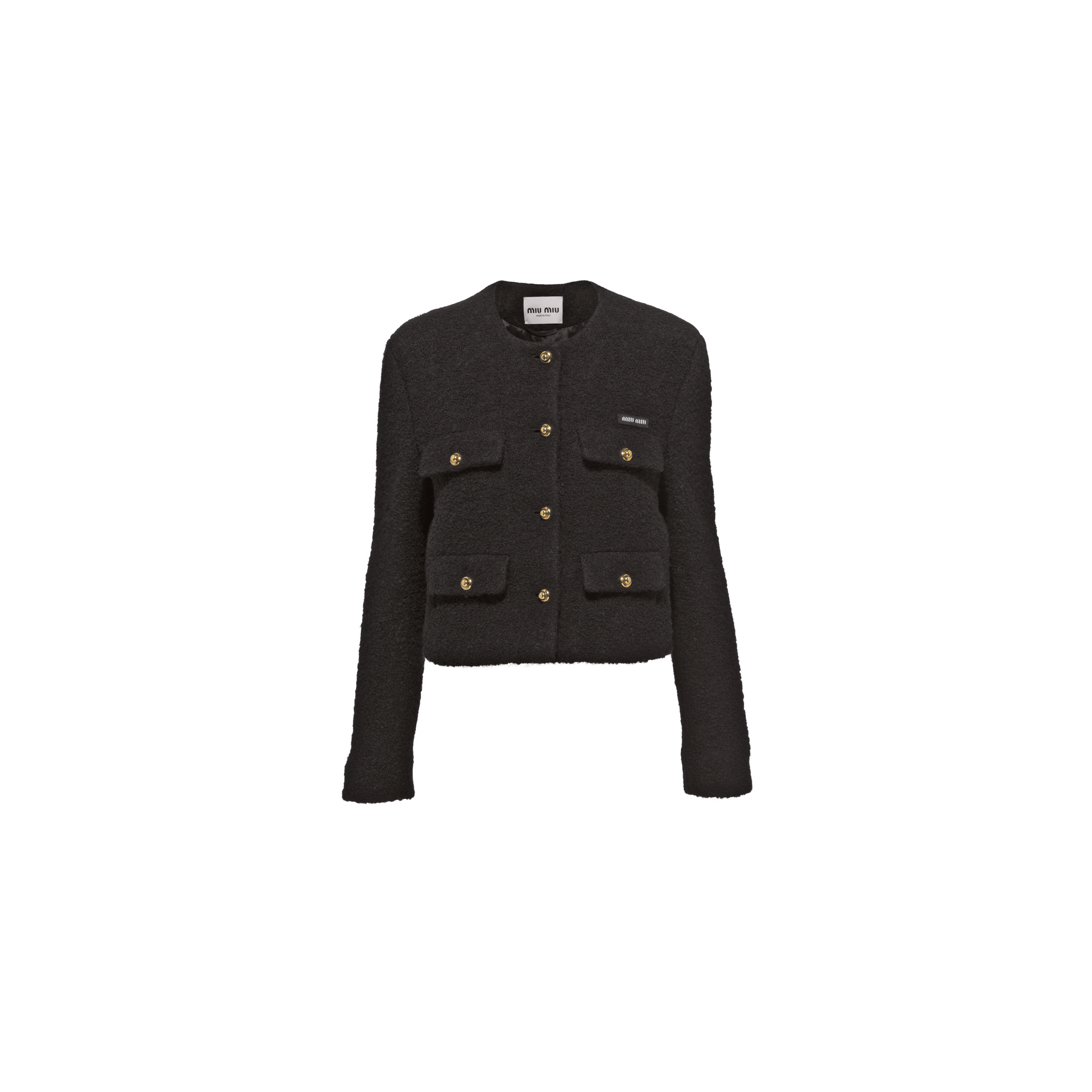 Black Single-breasted Bouclé Jacket | Miu Miu