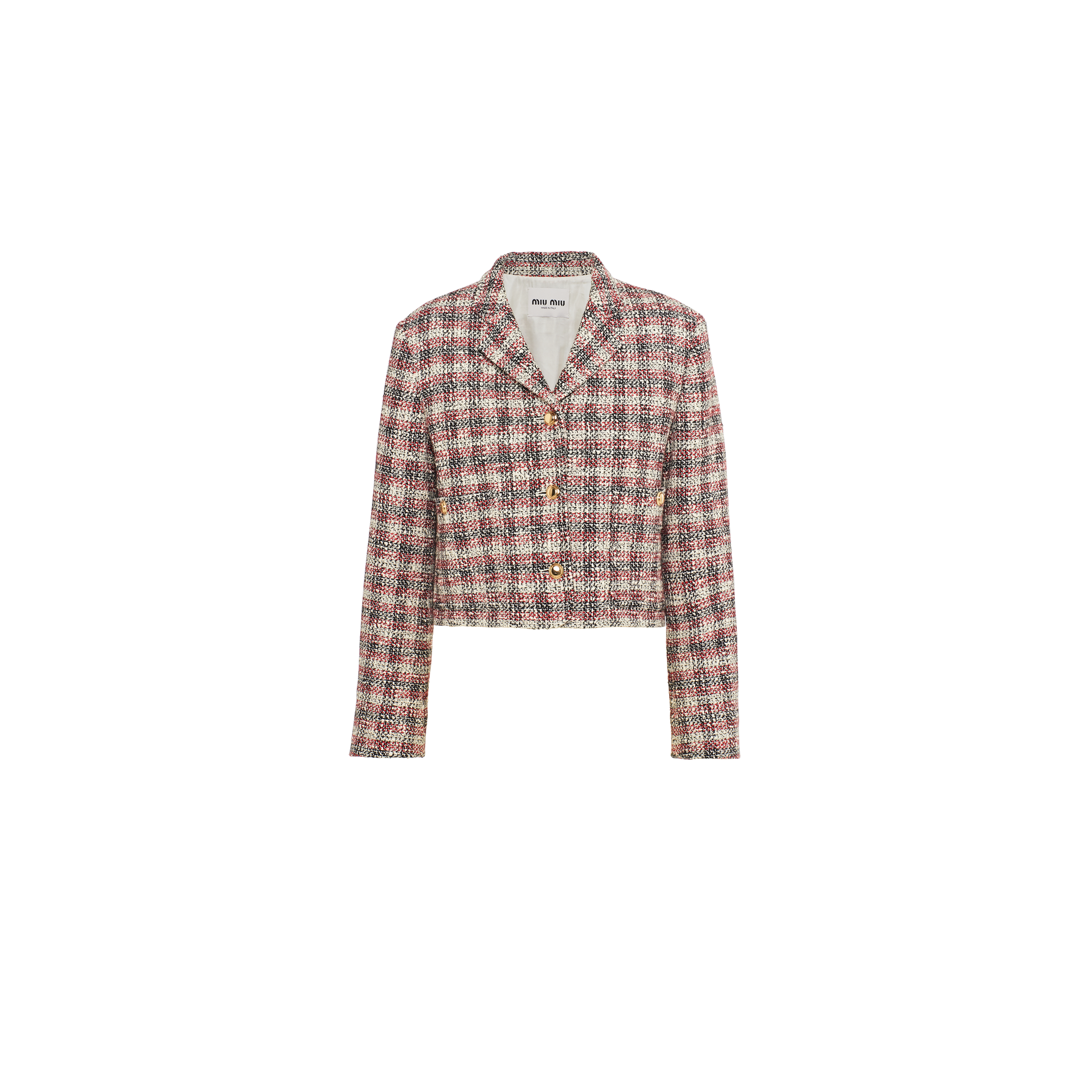 Miu Miu Single-breasted Check Jacket In Pomegranate Yellow/red
