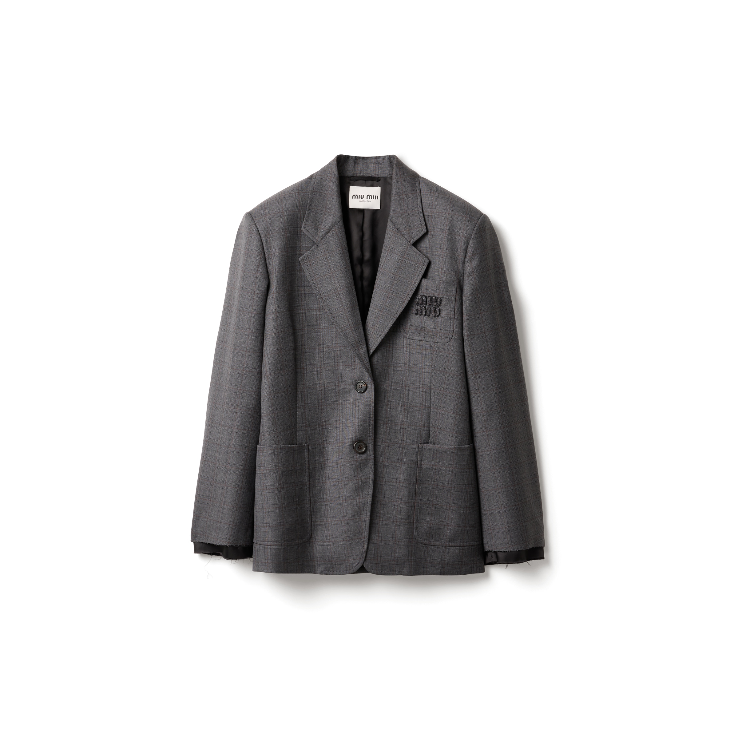 Miu Miu Prince Of Wales Checked Wool Jacket, Woman, Slate Gray, Size 38