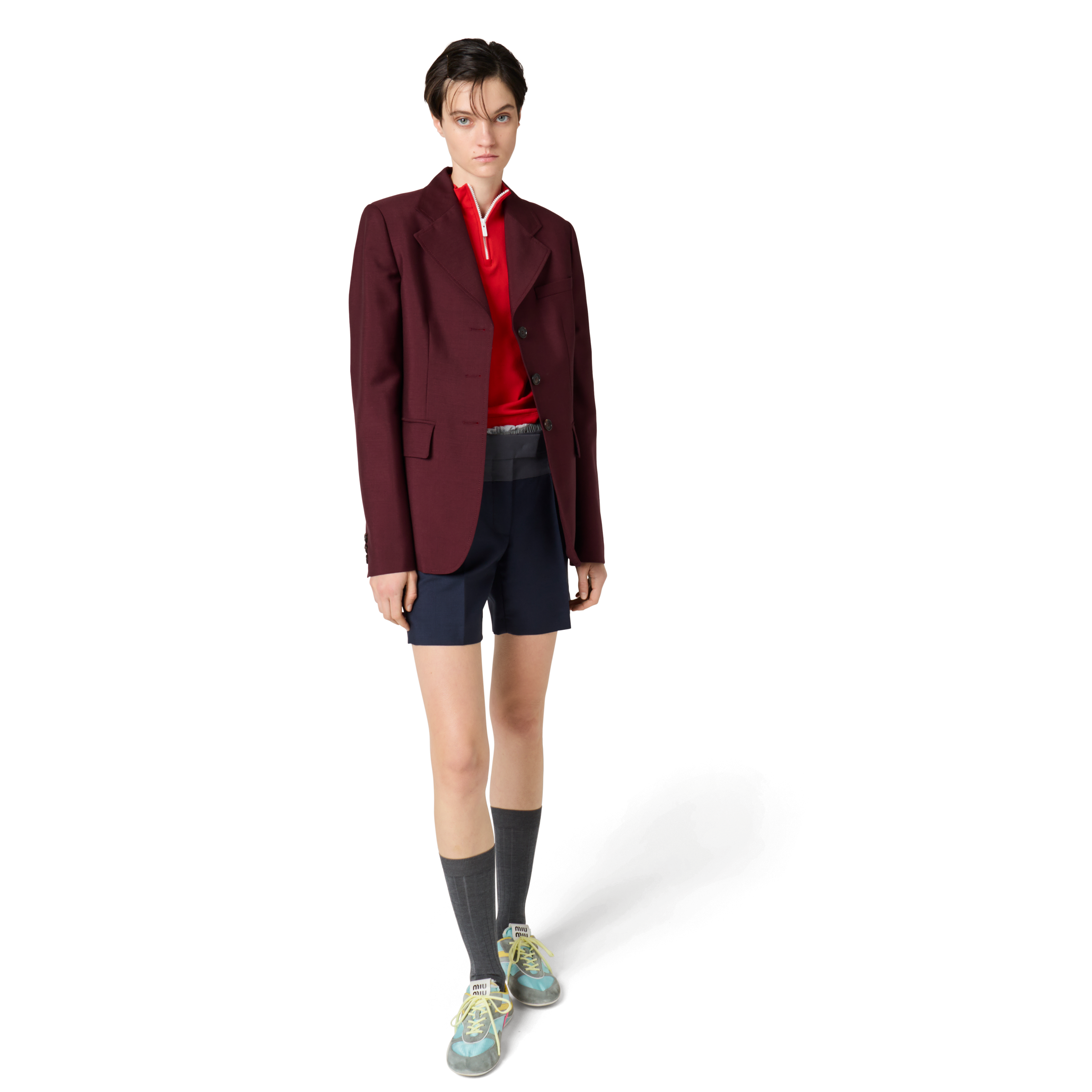 Miu Miu Single-breasted Kid Mohair Jacket In Amaranth Red/maize Yellow