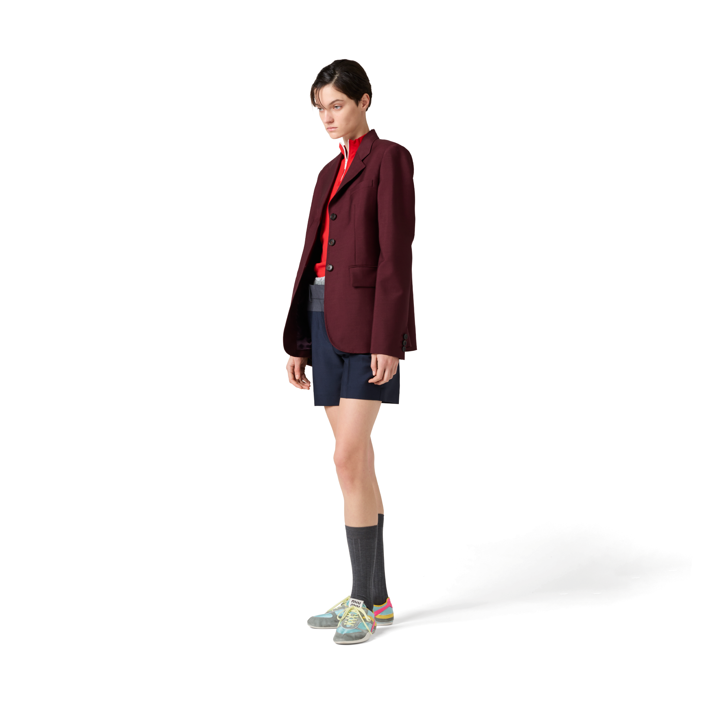 Miu Miu Single-breasted Kid Mohair Jacket In Amaranth Red/maize Yellow