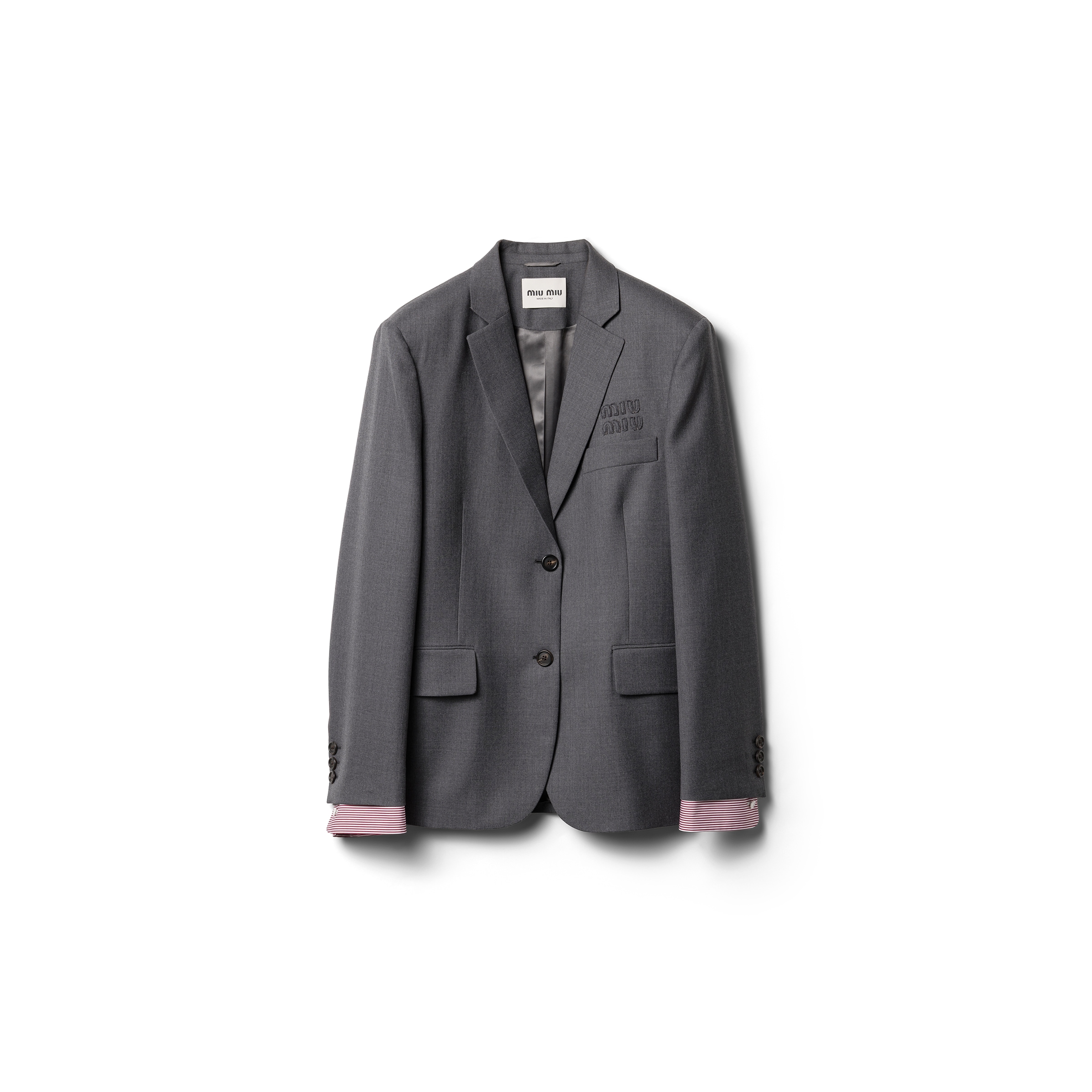 Miu Miu Single-breasted Gabardine Jacket, Woman, Anthracite Gray, Size 44