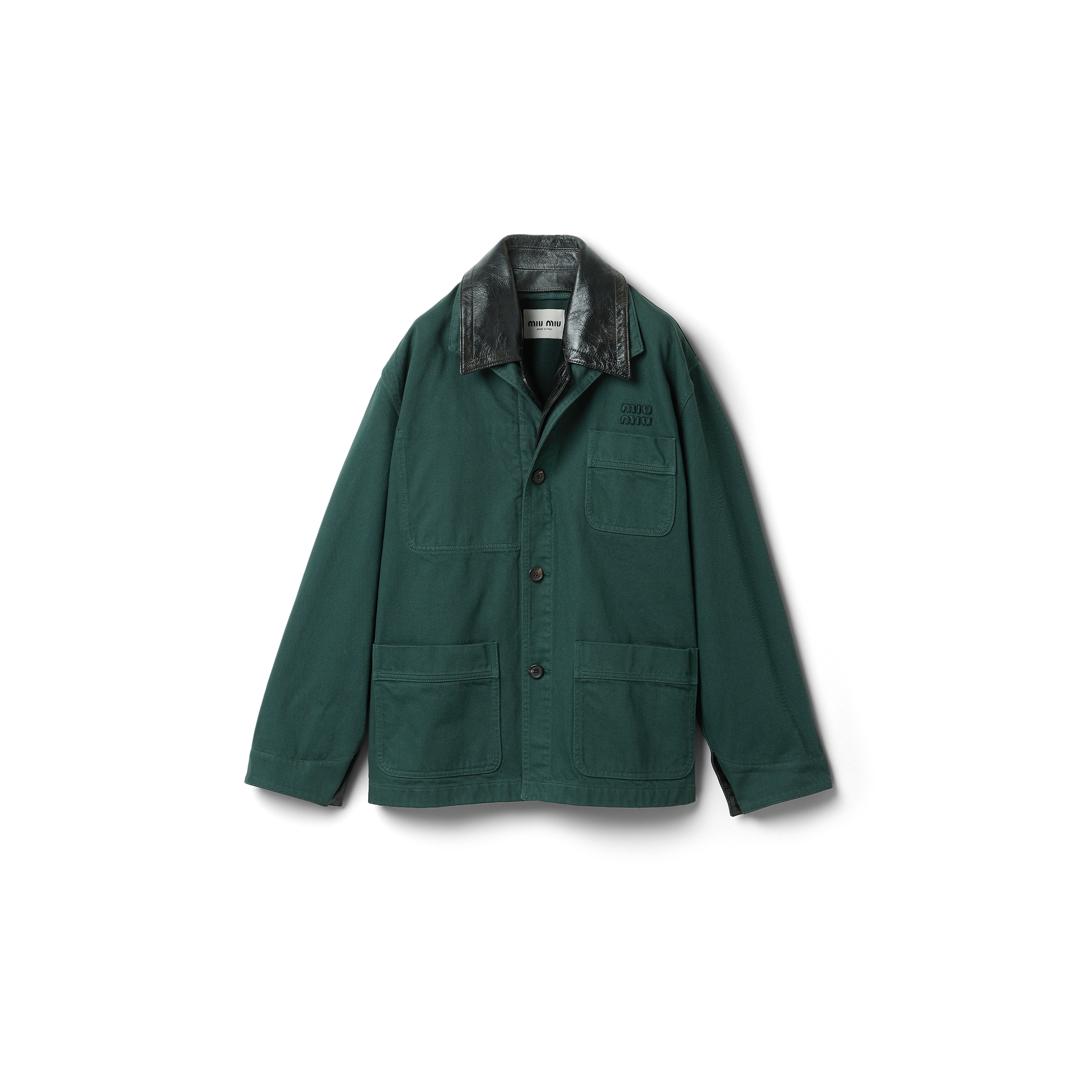 Miu Miu Giacca Monopetto In Gabardine Tinto Capo E Pelle, Donna, Bottiglia, Taglia 46