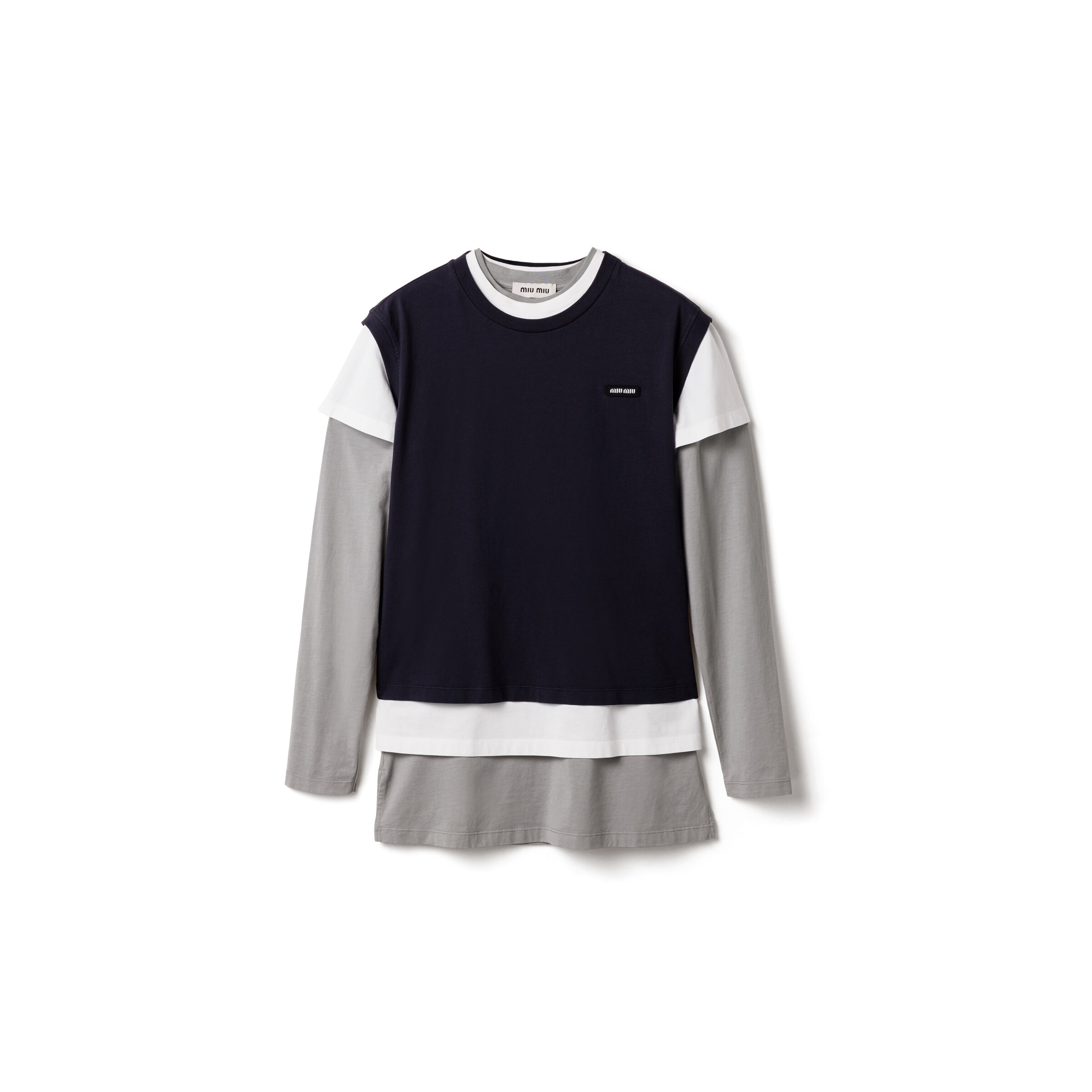 Miu Miu Lot De 3 t-shirts En Jersey, Femme, Acier/blanc/bleu , Taille M