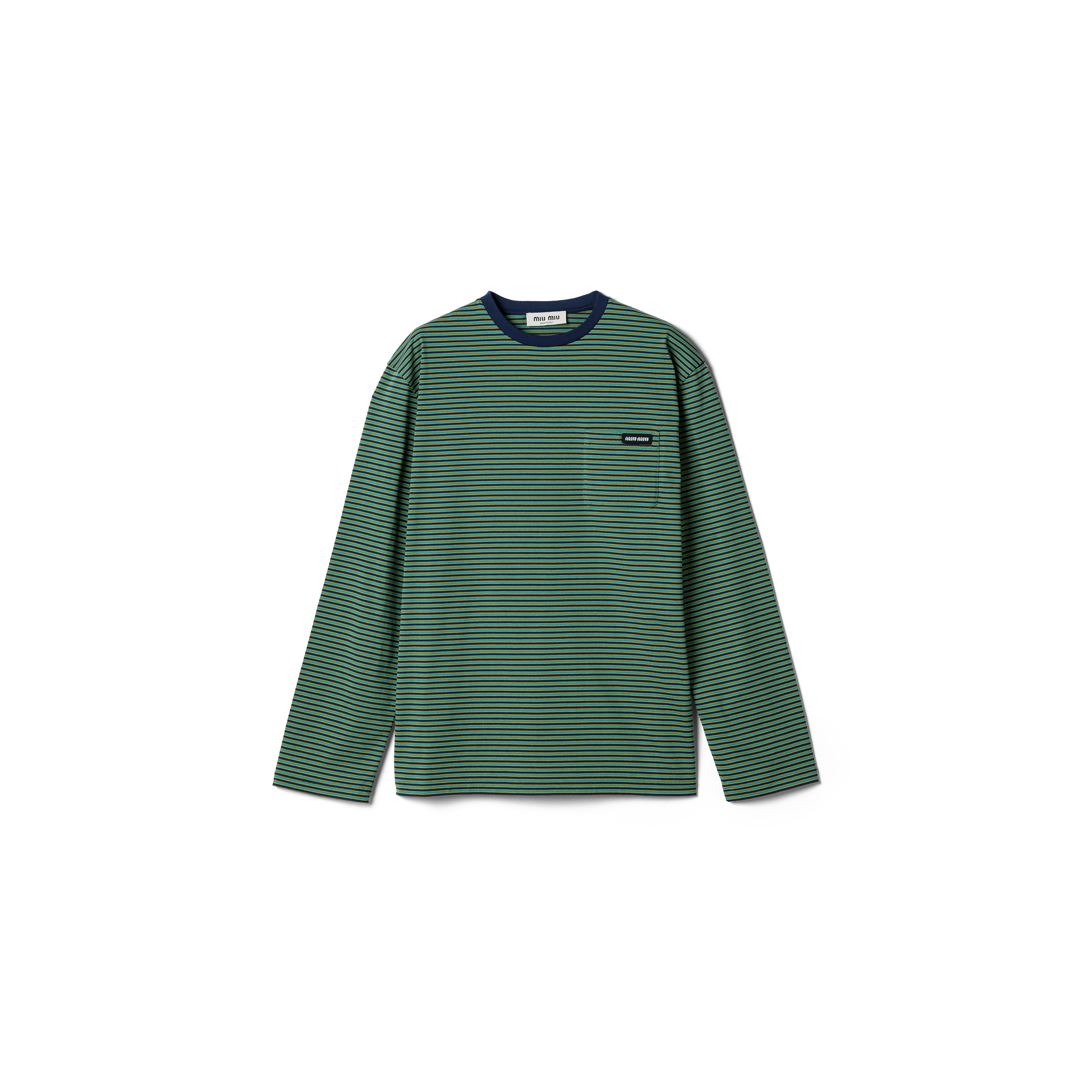 Navy/green Striped Jersey T-shirt | Miu Miu - United States