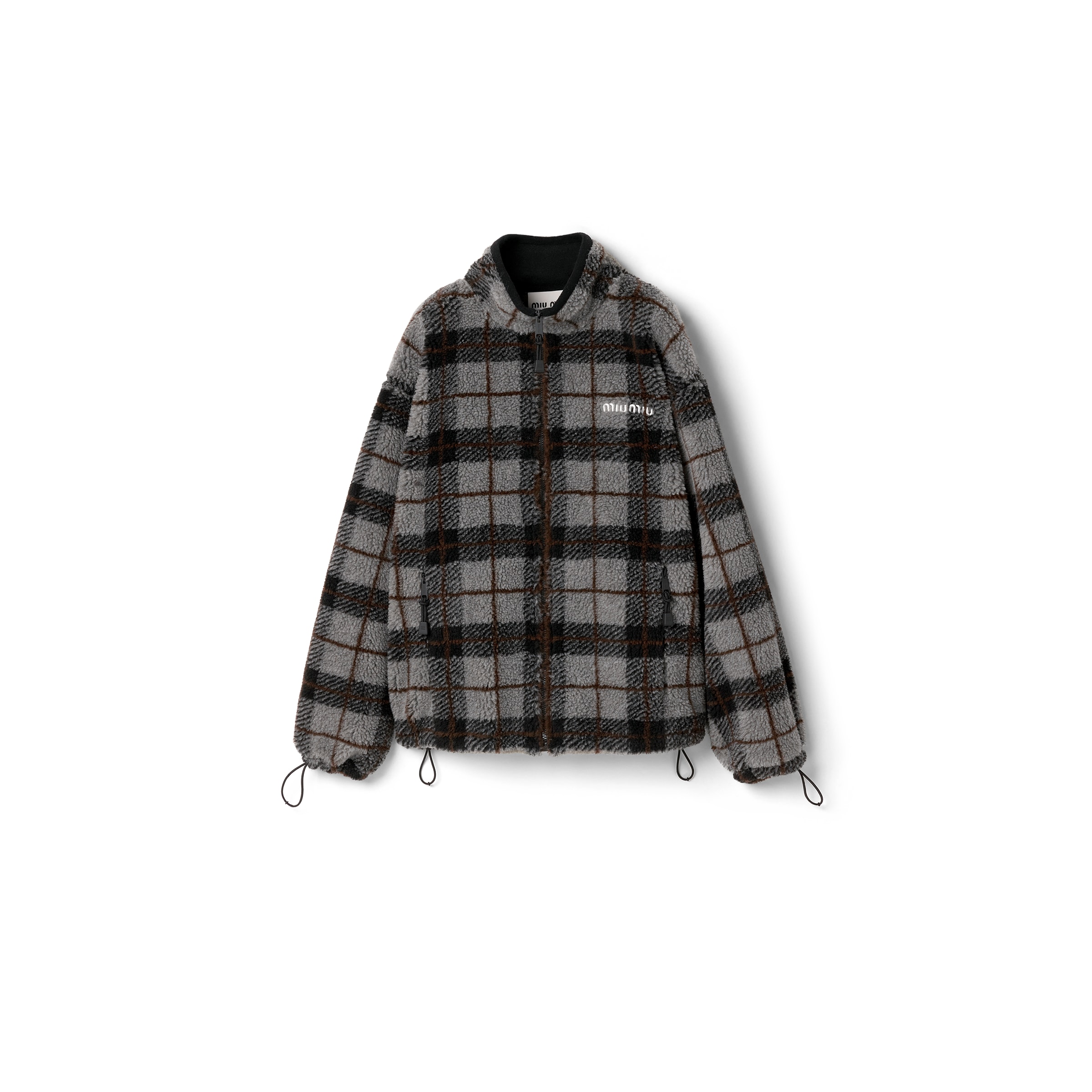 Miu Miu Chaqueta En Teddy A Cuadros Con Cremallera, Mujer, Gris/negro, Talla L