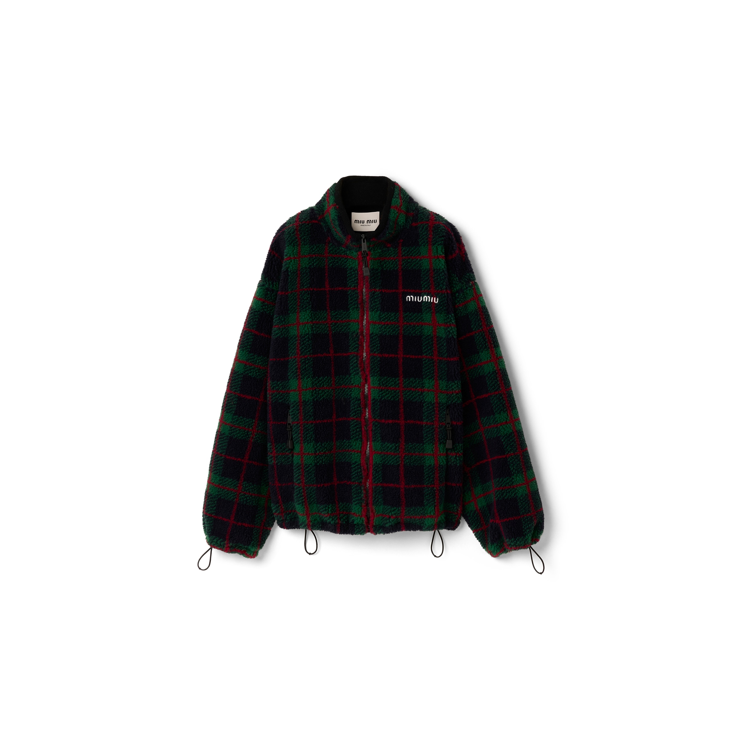 Miu Miu Checked Teddy Zipper Jacket, Woman, Blue/green, Size S