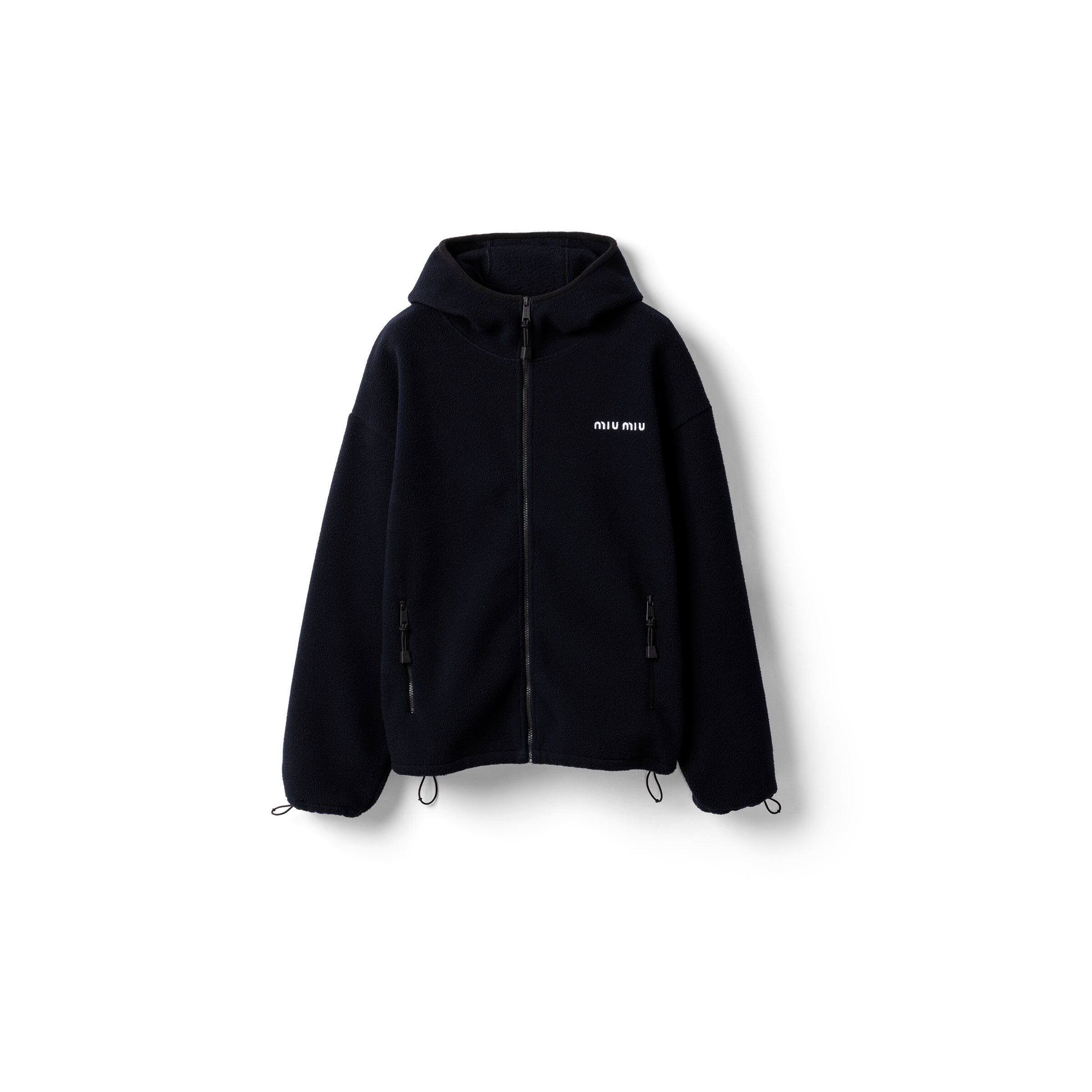 Miu Miu Veste À Capuche Zippée En Molleton De Coton, Femme, Bleu, Taille S