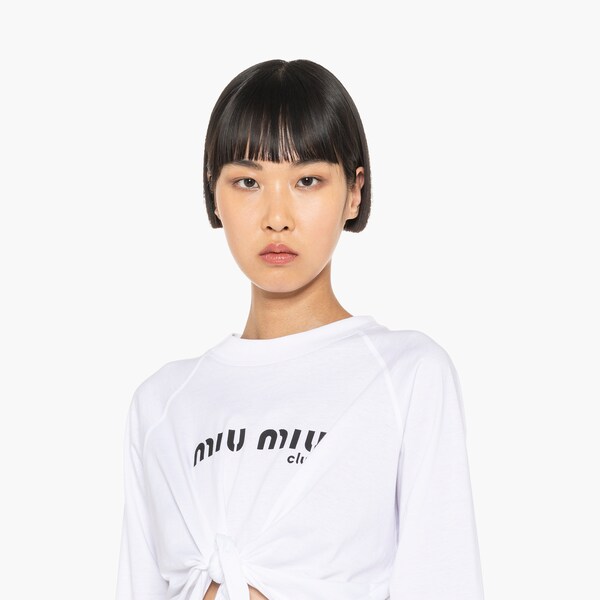 Long-sleeved jersey T-shirt White | Miu Miu