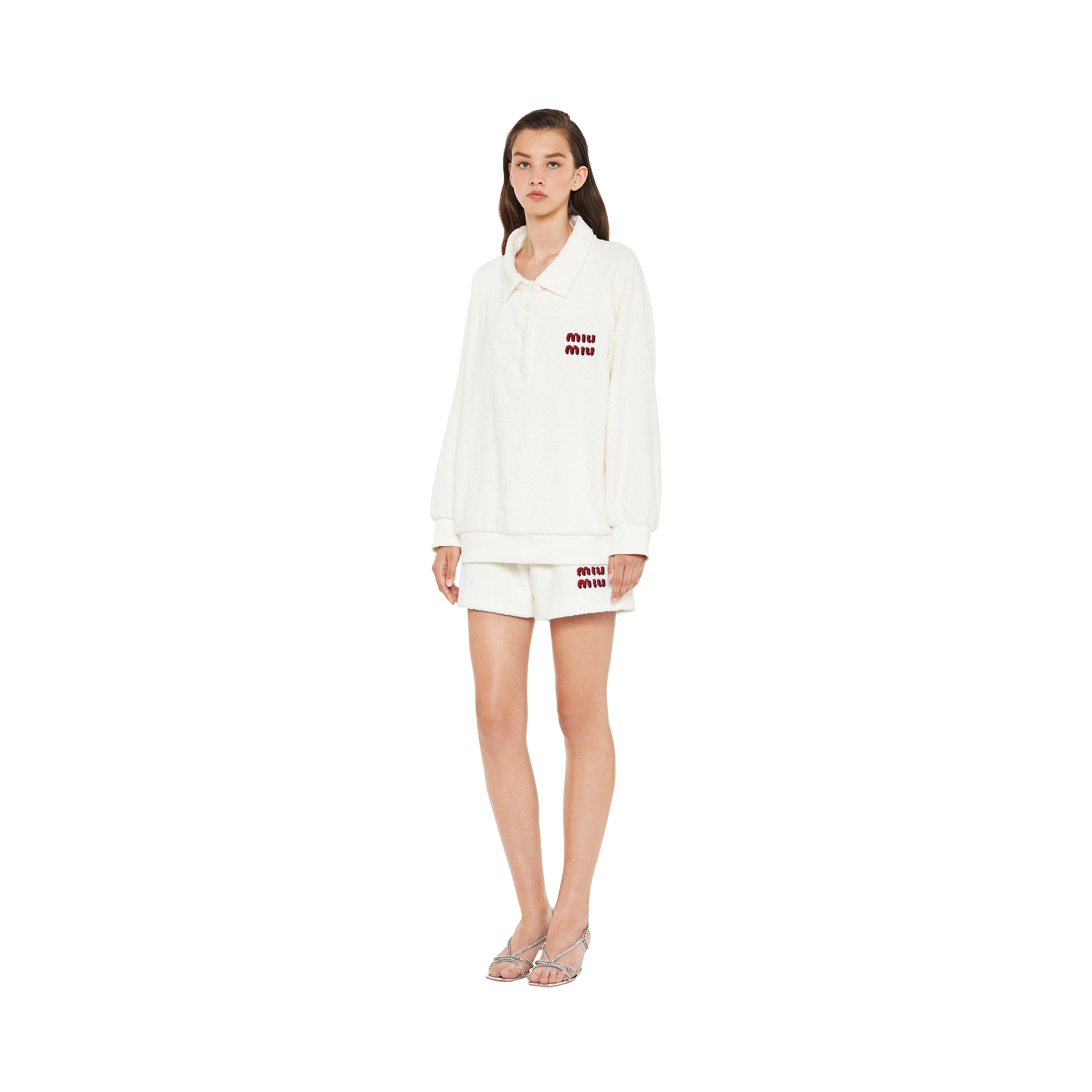 Embroidered cotton fleece sweatshirt White | Miu Miu Embroidered cotton fleece sweatshirt White | Miu Miu