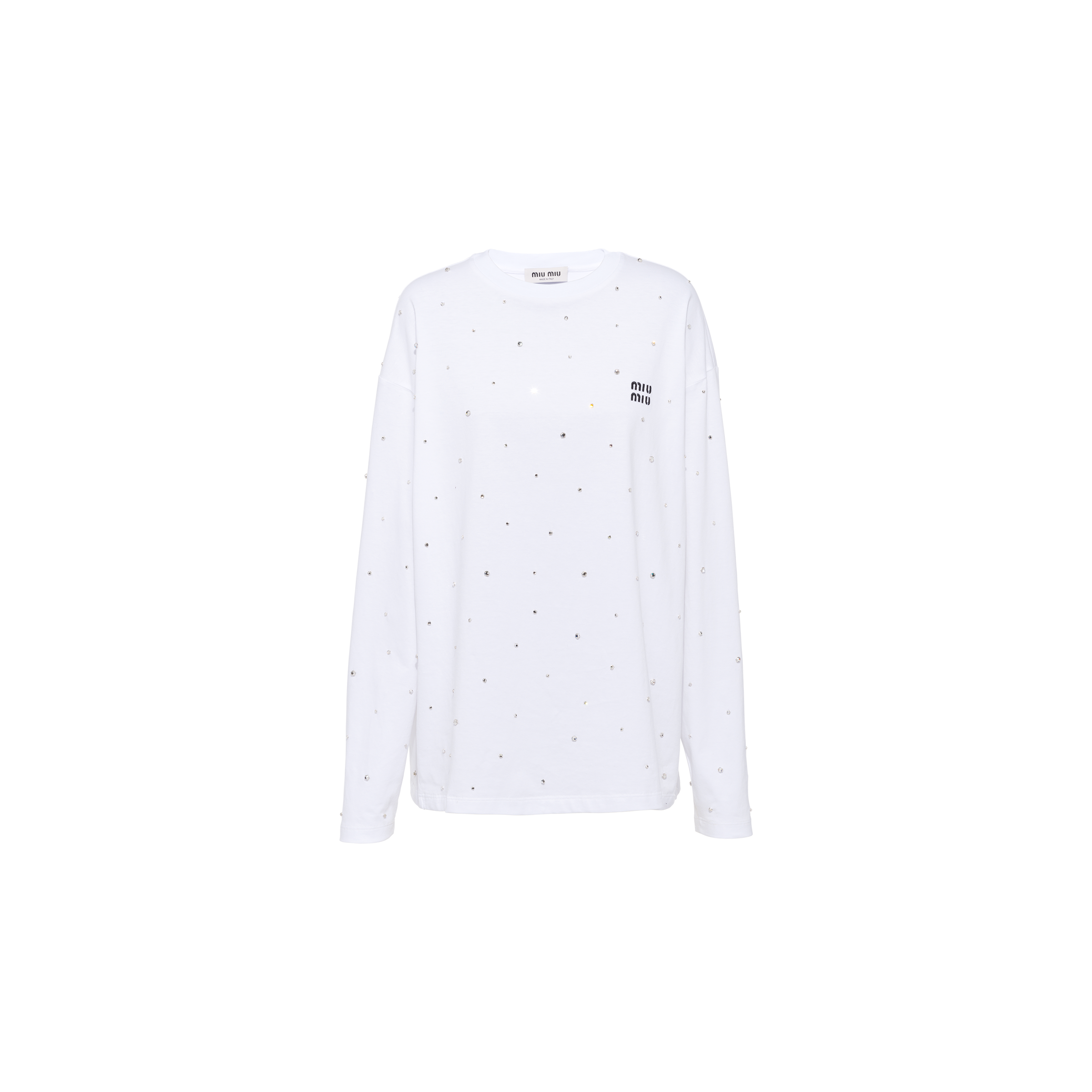 MIU MIU LONG-SLEEVED EMBROIDERED COTTON T-SHIRT