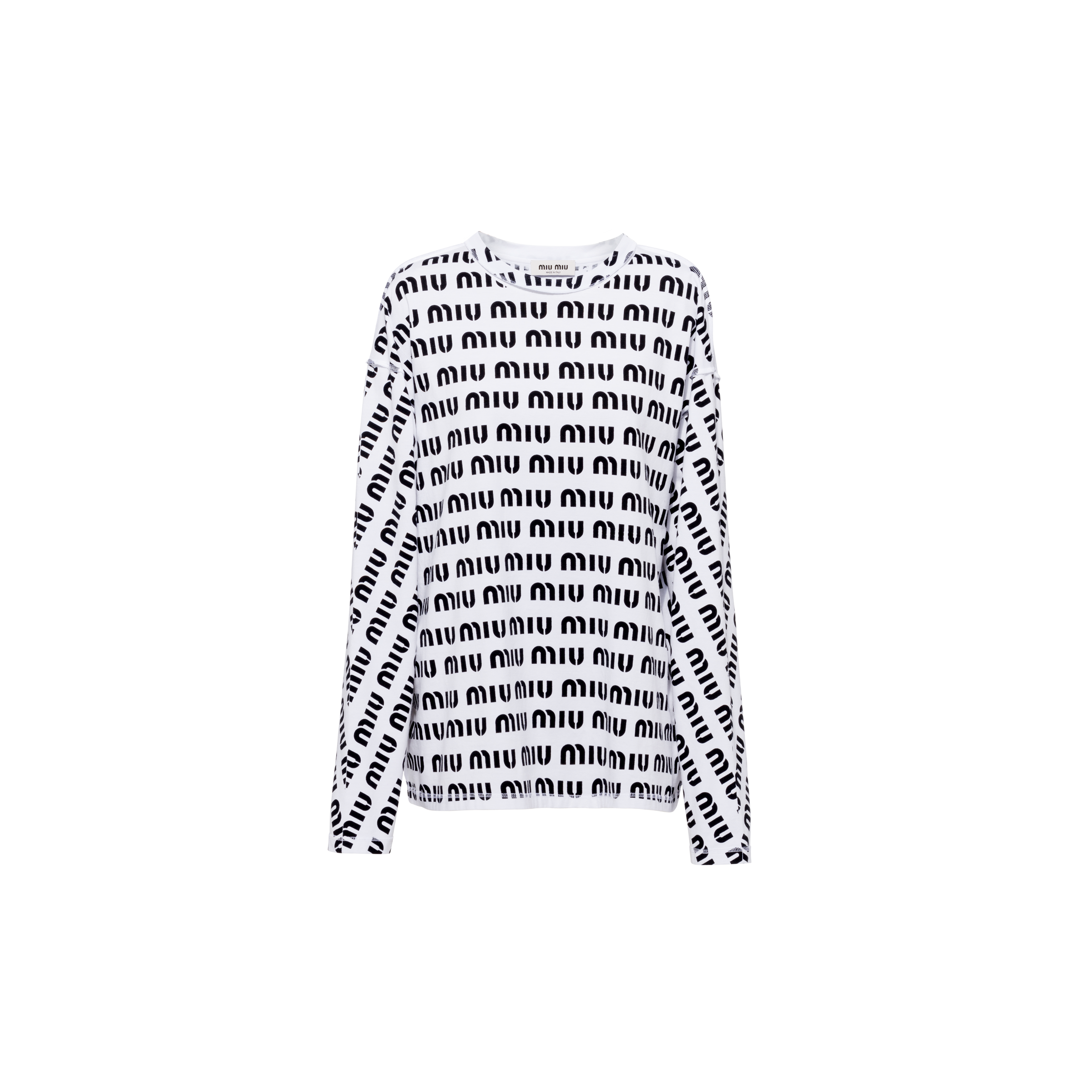 Miu Miu Printed Cotton T-shirt In F0009 Bianco