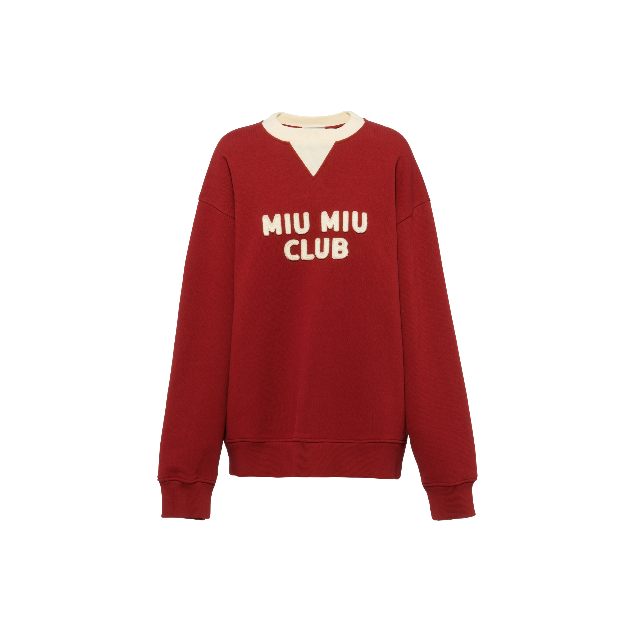 Miu Miu Cotton Fleece Sweatshirt With Embroidered Logo In Burgundy/vanilla