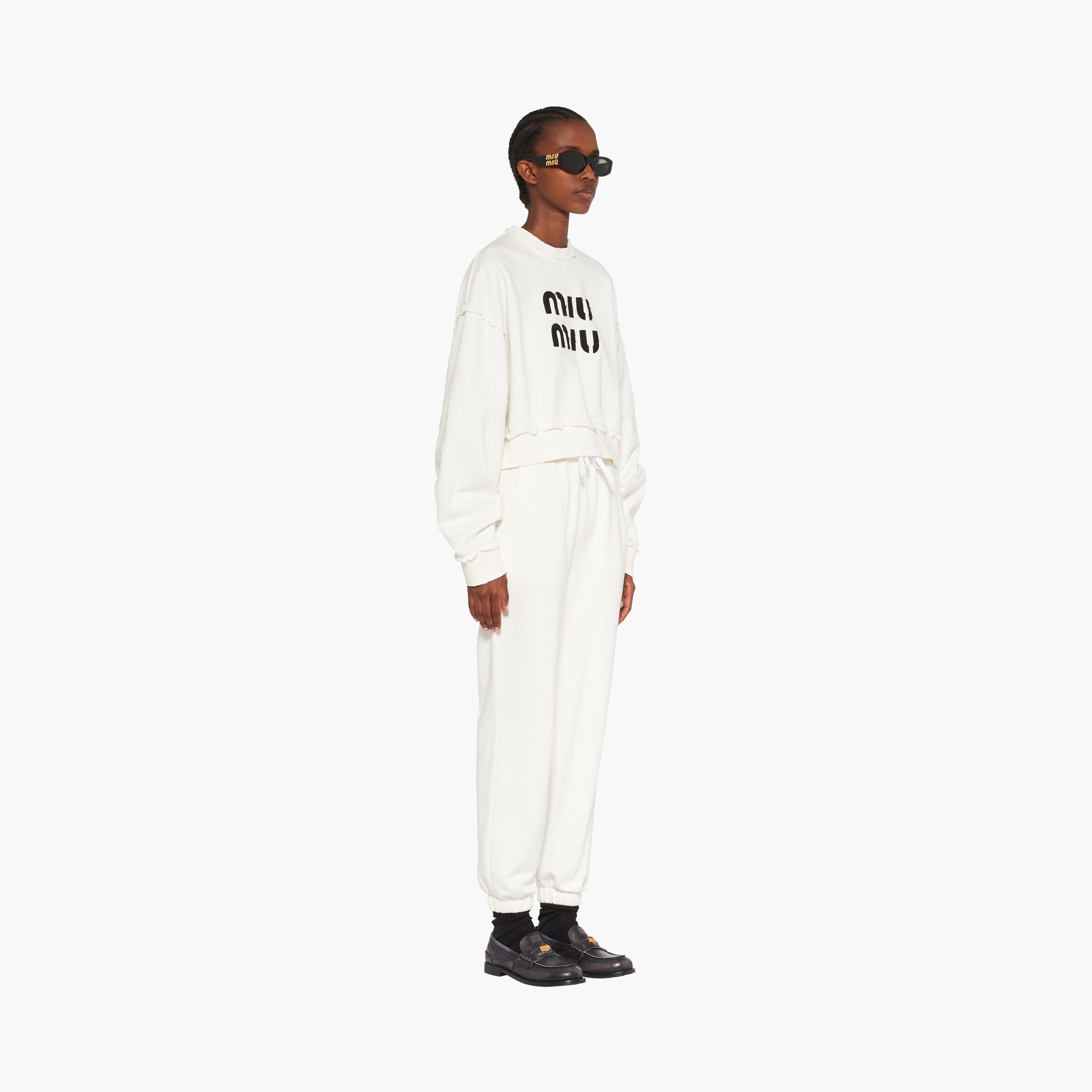 Miu-Inspired Loose Rhinestone Mid-Length Sweatshirt