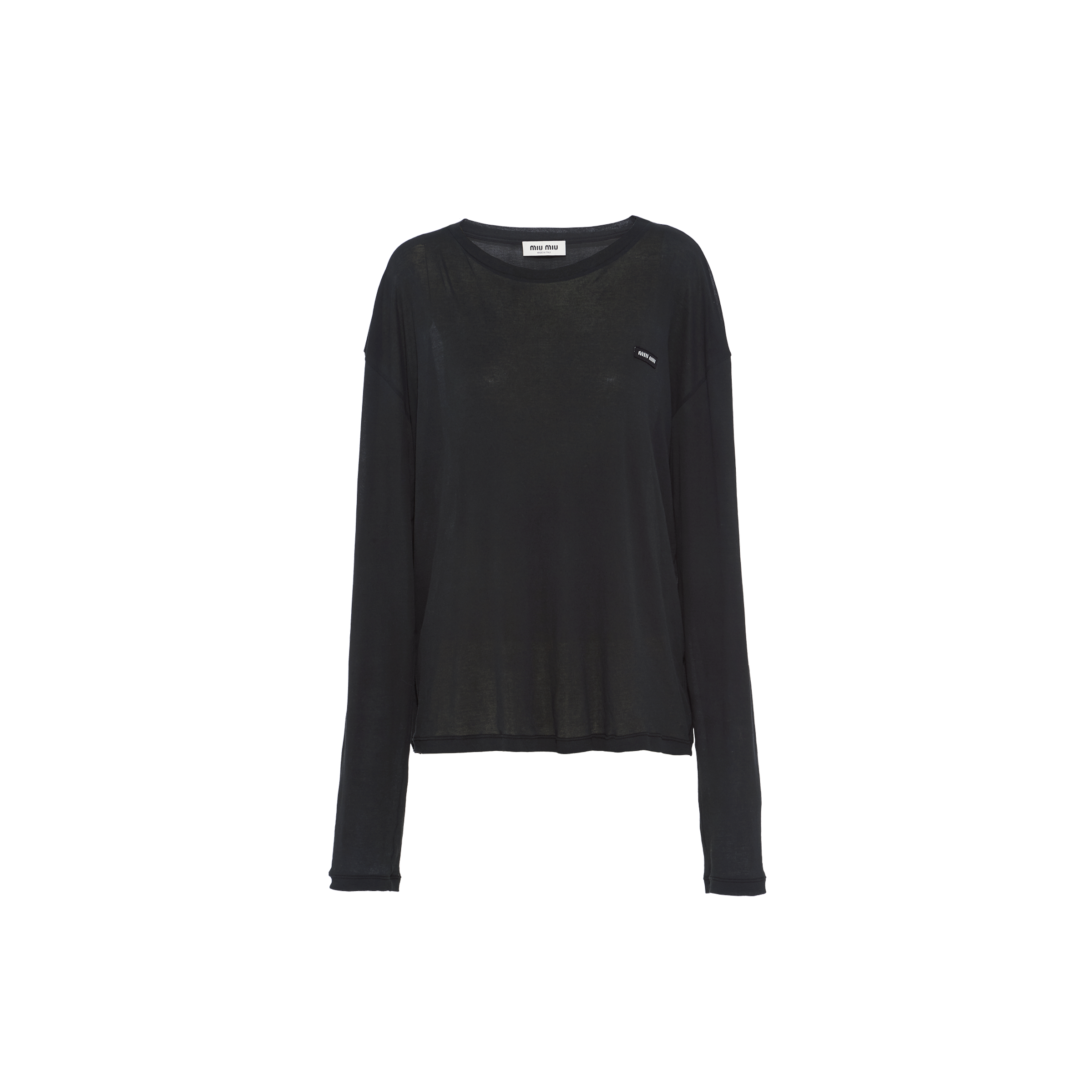 Long-sleeved Garment-dyed Ribbed Knit Jersey T-shirt In Black