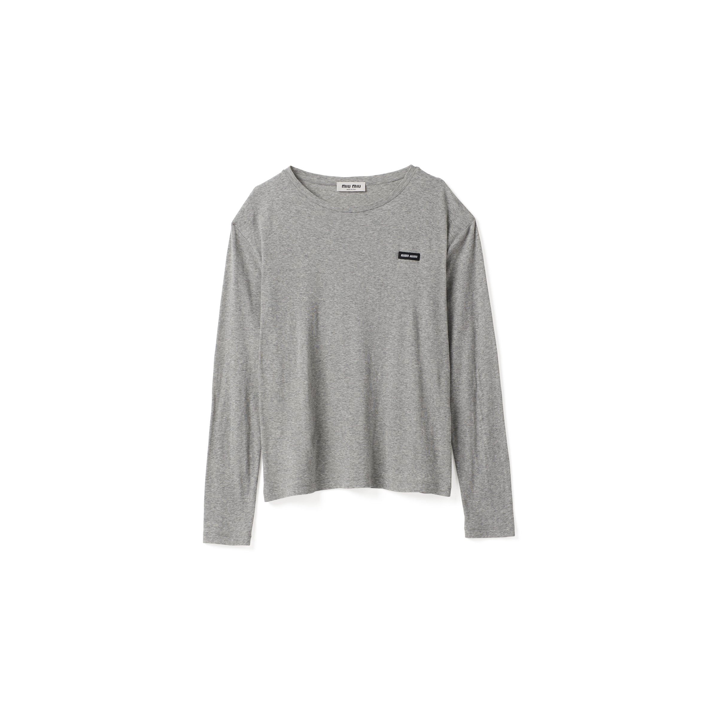 Miu Miu T-shirt Manica Lunga In Jersey Costina, Donna, Grigio, Taglia XL