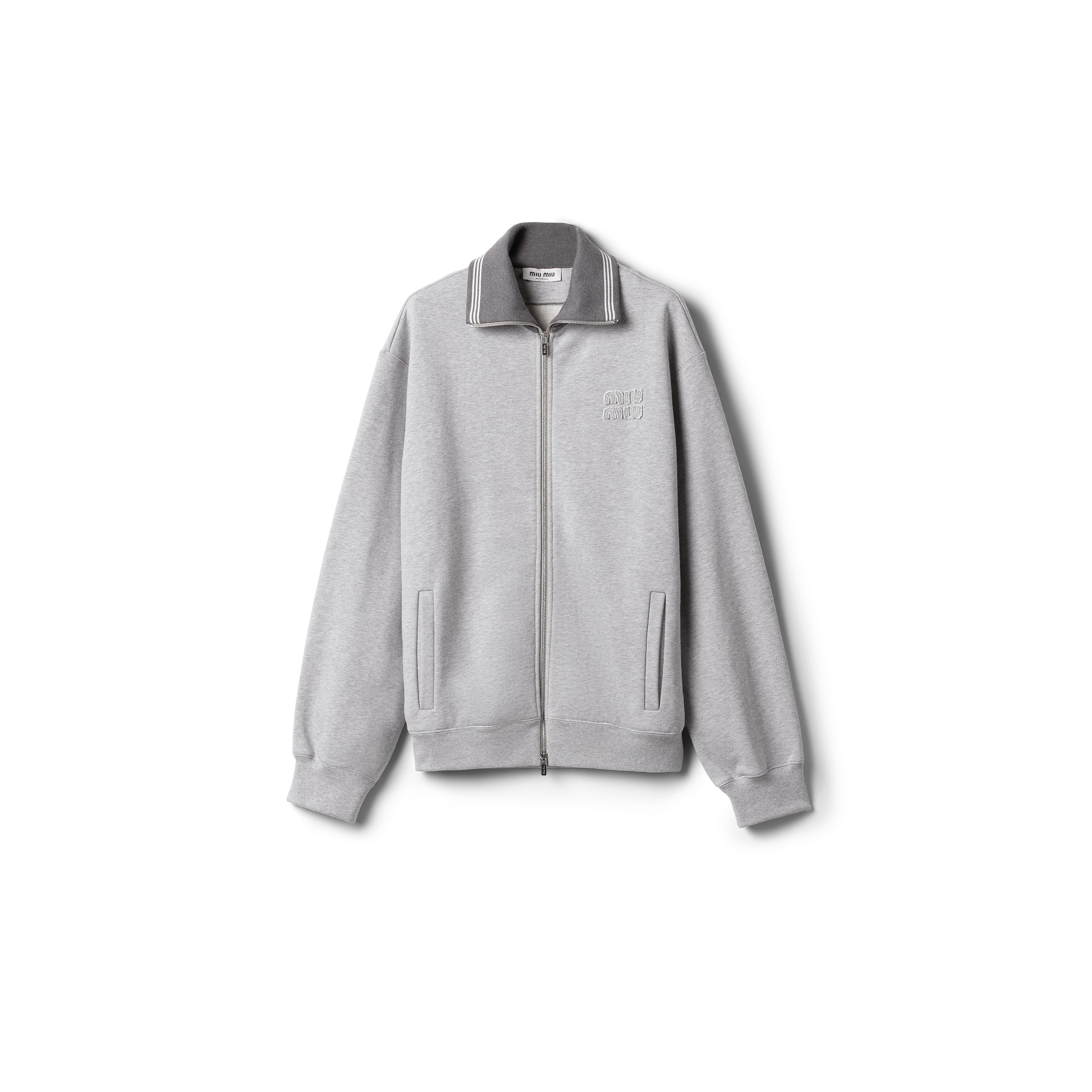 Miu Miu Chaqueta De Felpa De Algodón Con Cremallera, Mujer, Gris, Talla XS