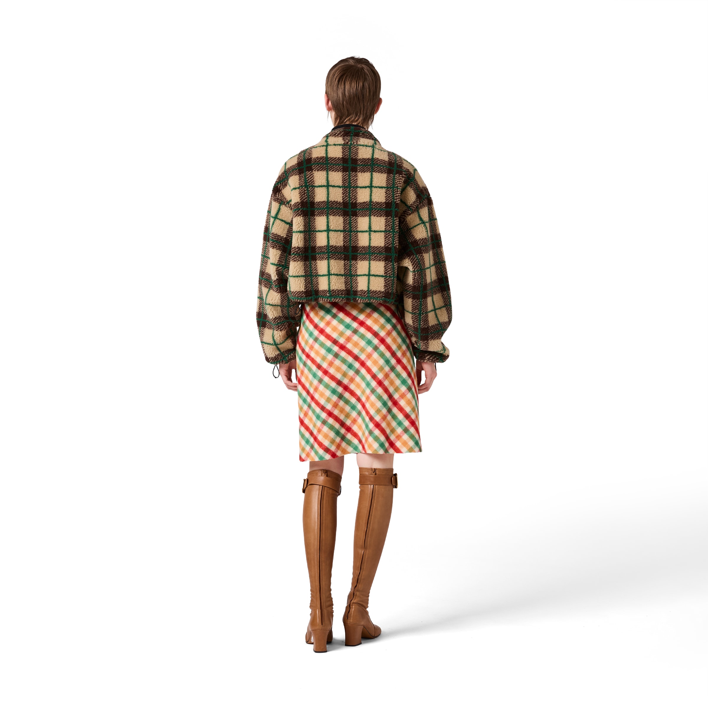Miu Miu Checked Teddy Jacket With Zipper In Multi