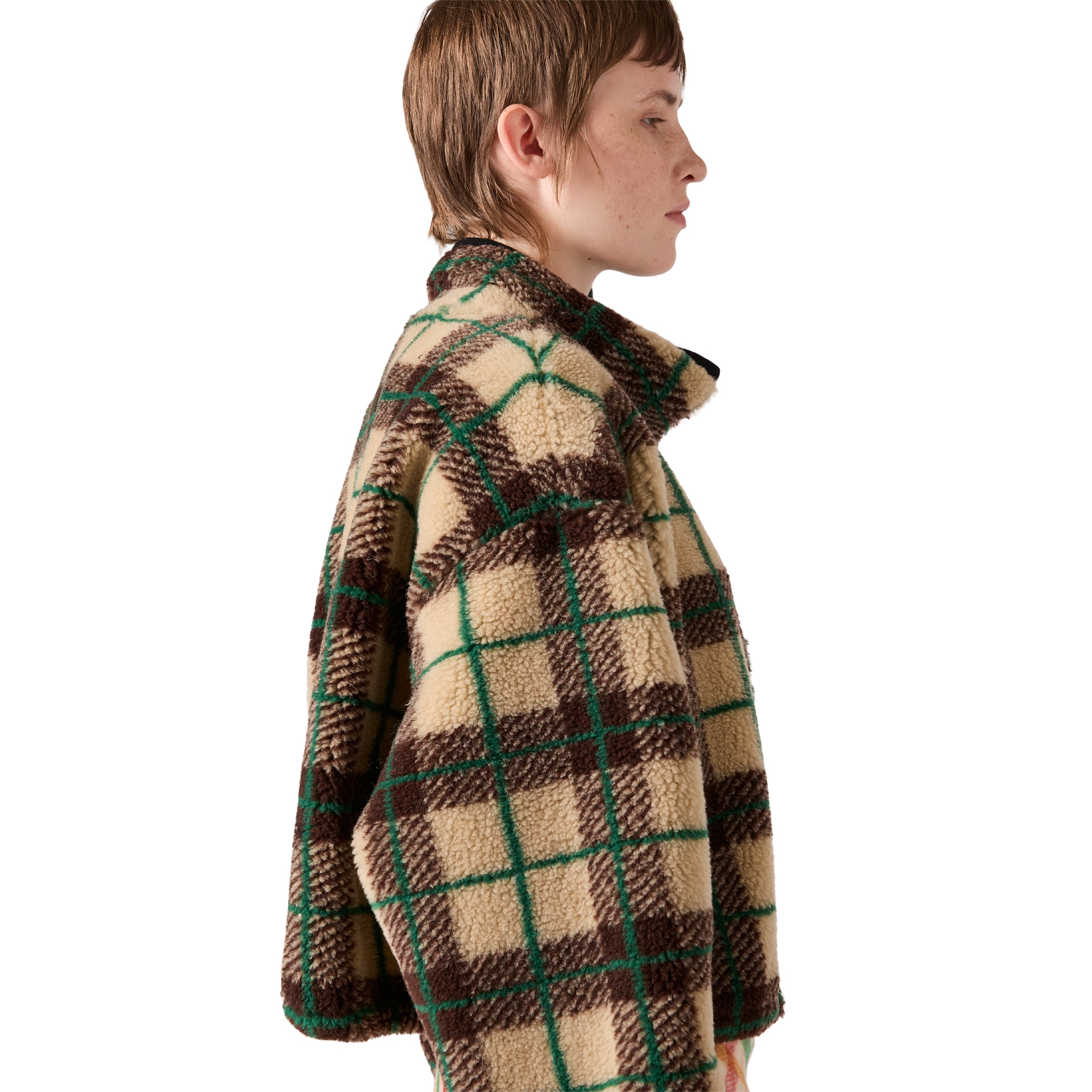 Miu Miu Checked Teddy Jacket With Zipper In Multi
