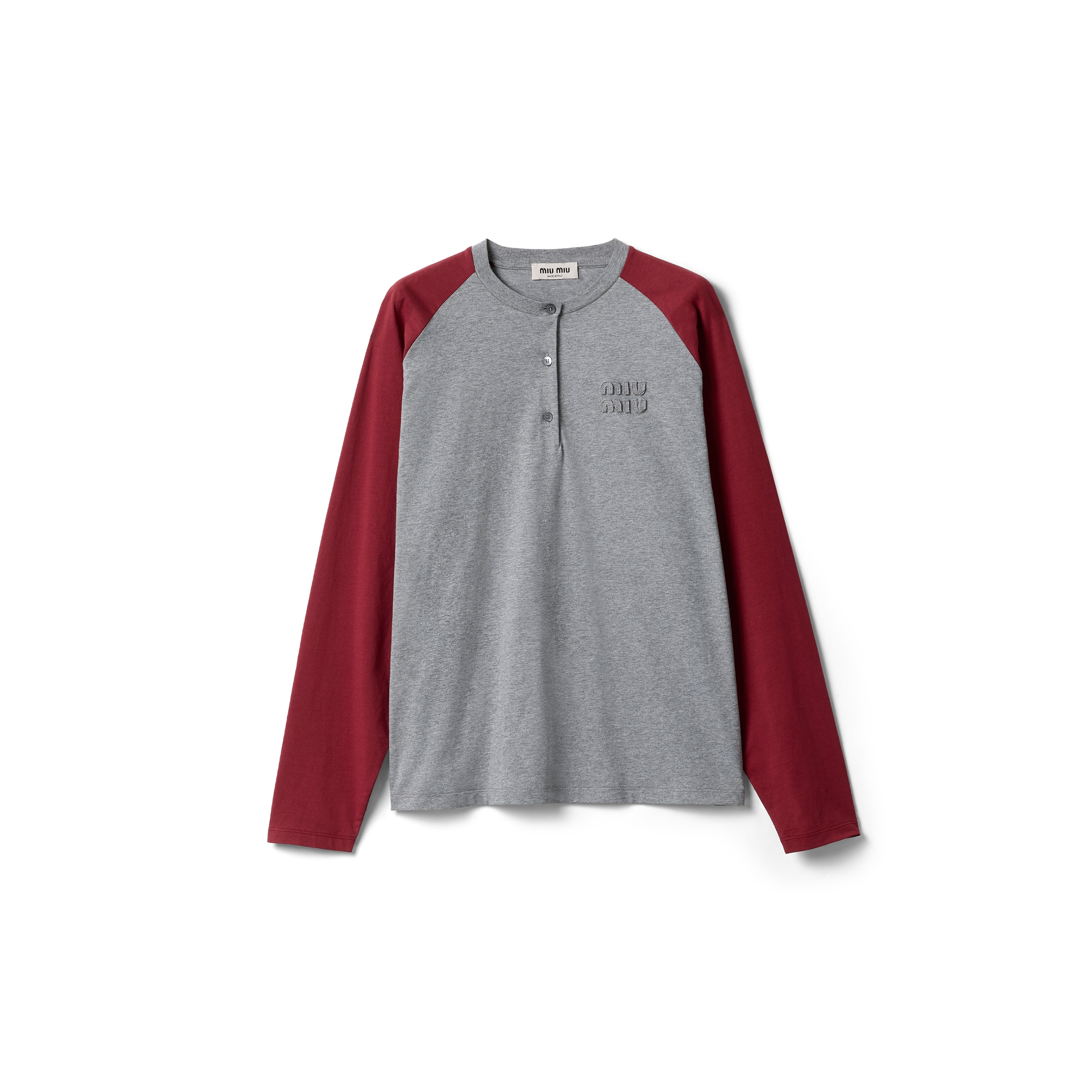 Miu Miu Chemise Henley En Jersey De Coton, Femme, Bordeaux/gris, Taille XS
