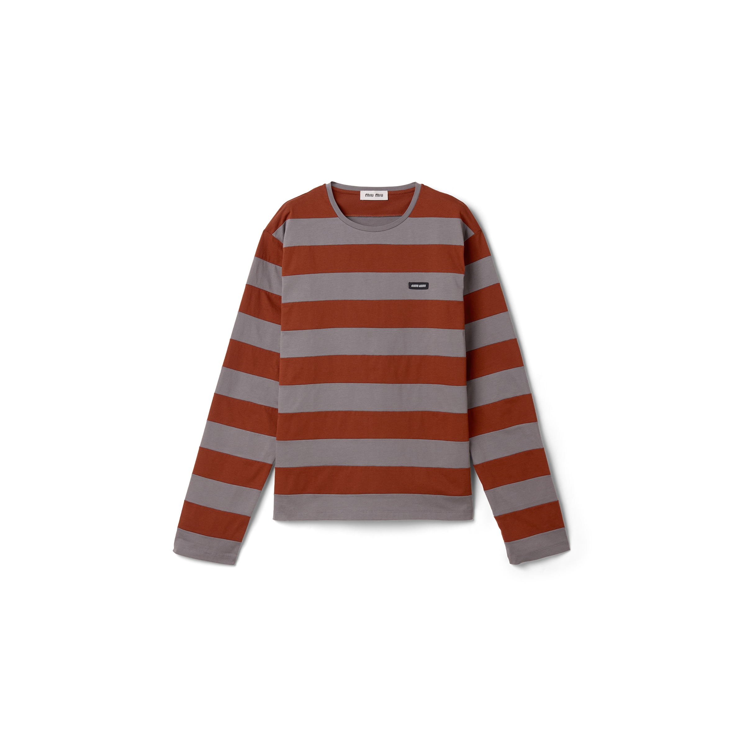 Miu Miu Cotton T-shirt With Striped Pattern In Blue